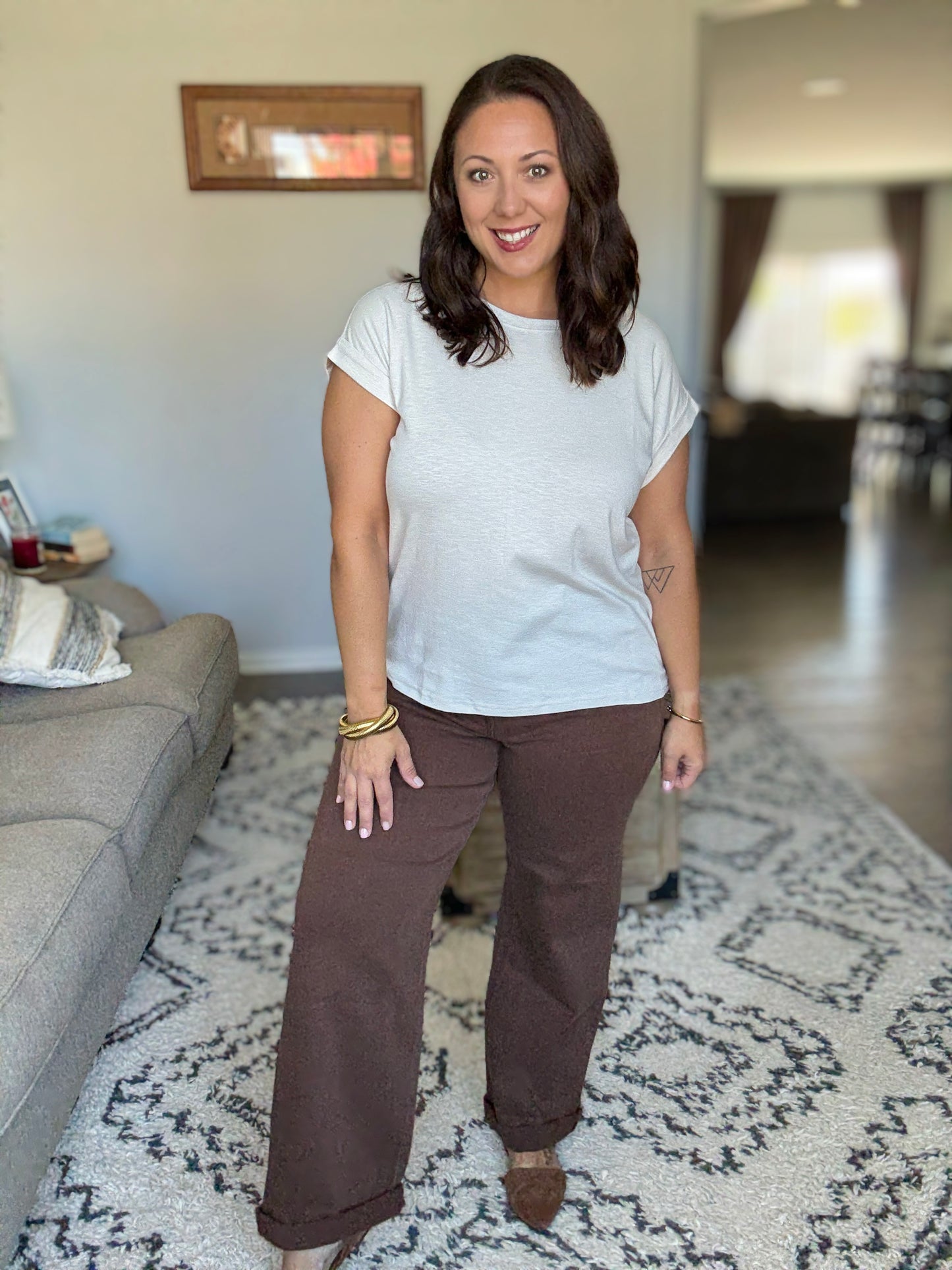 RISEN Full Size Tummy Control Mid Rise Ankle Relaxed Barrel Jeans in Cocoa