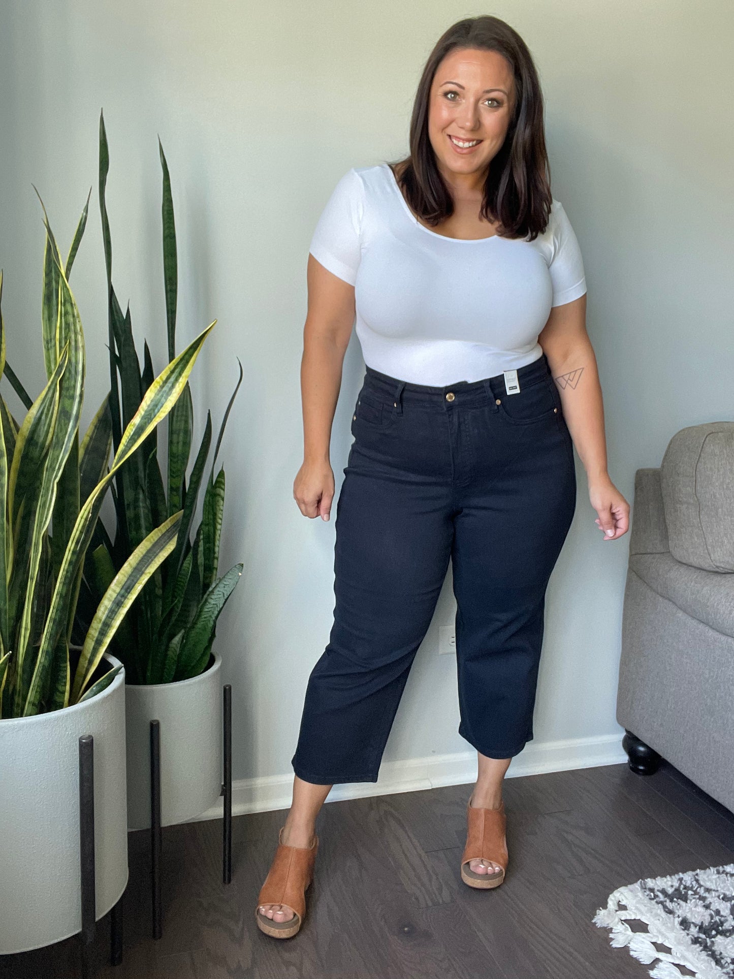 Brewer High Rise Control Top Wide Leg Crop Jeans in Dark Navy