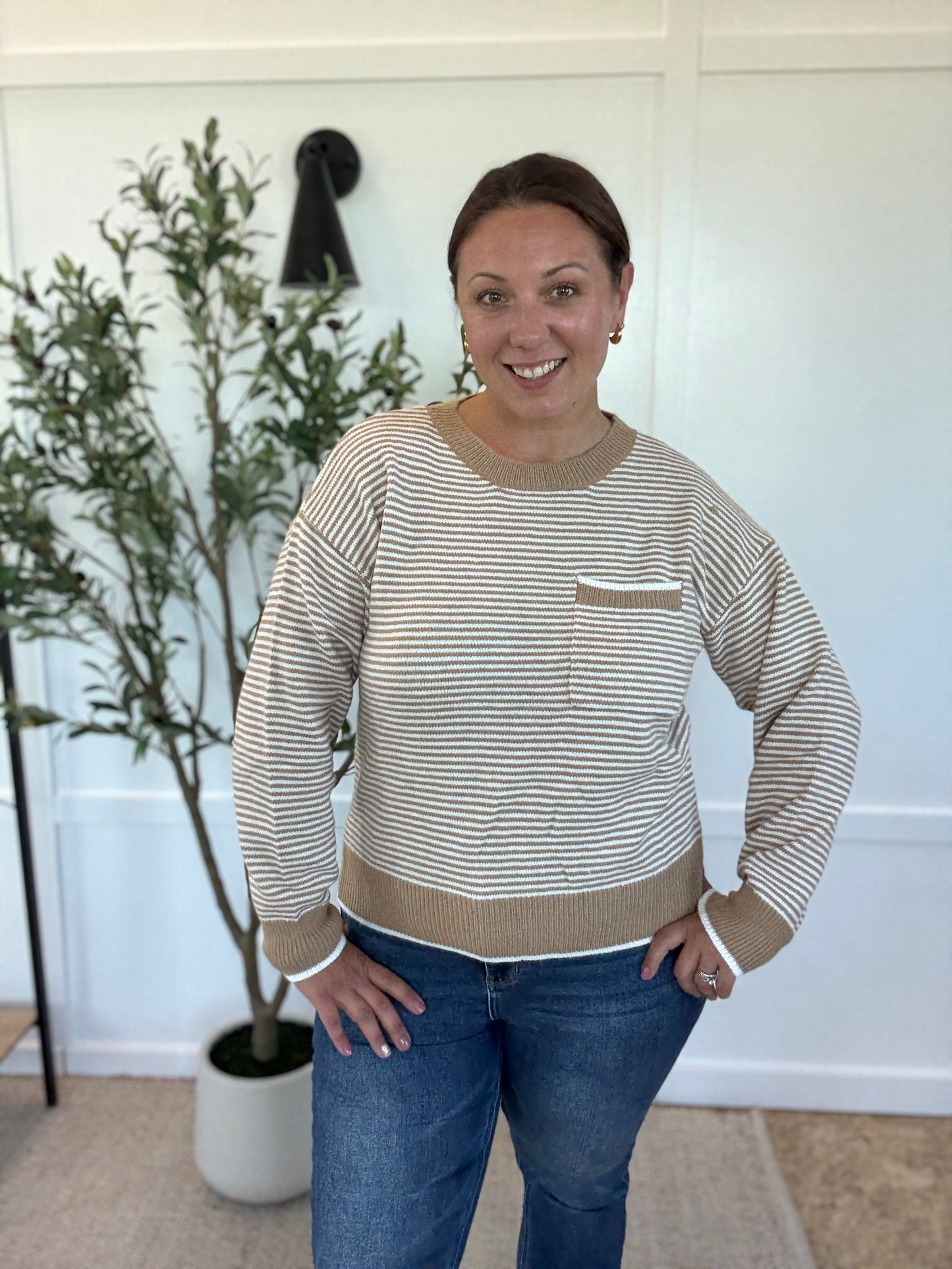 Michelle Mae Miley Striped Sweater - Latte