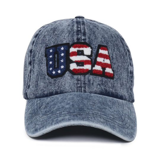 PREORDER: Glitter Chenille Patch 'USA' Denim Hat - 2 options