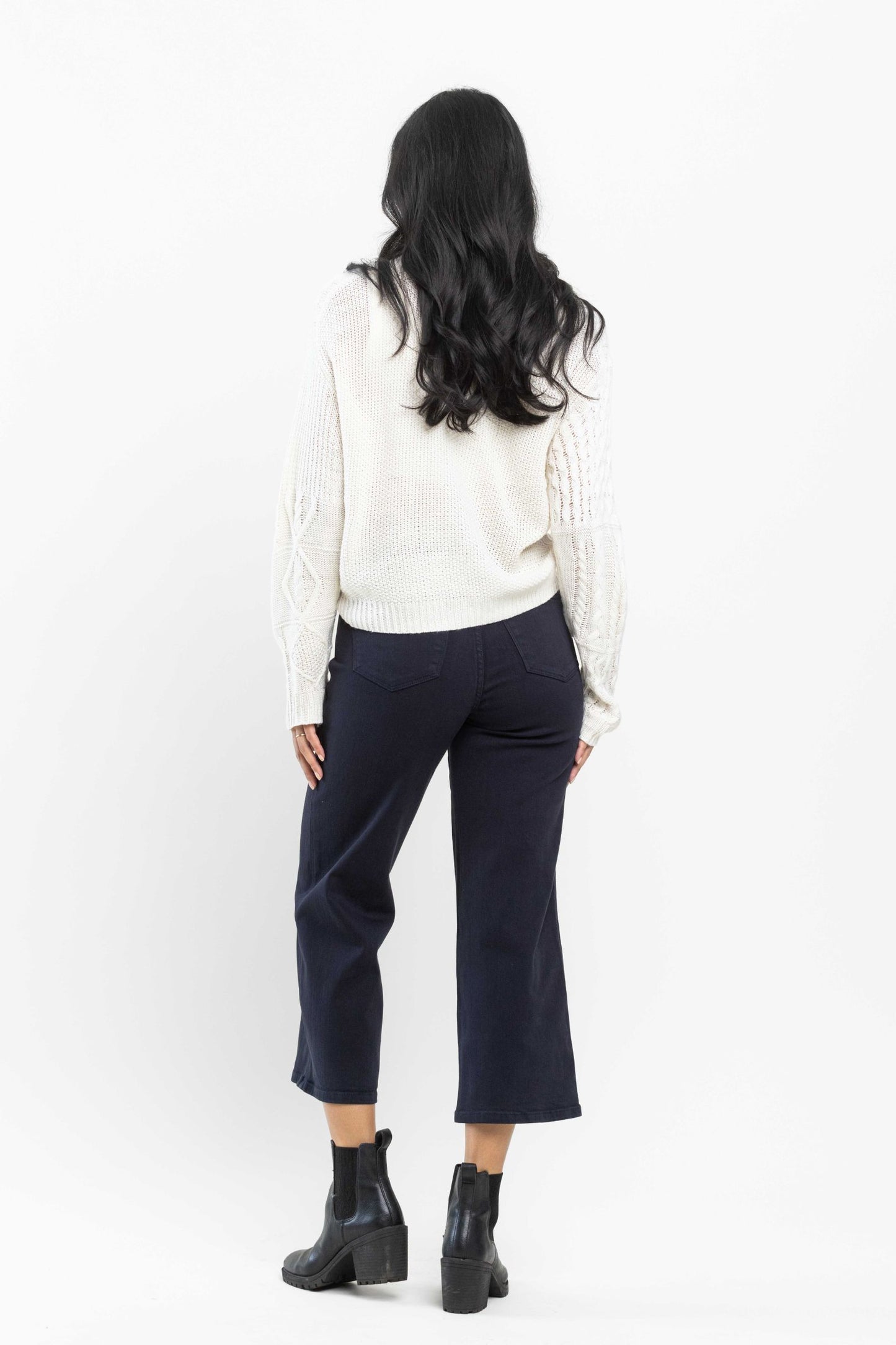Brewer High Rise Control Top Wide Leg Crop Jeans in Dark Navy