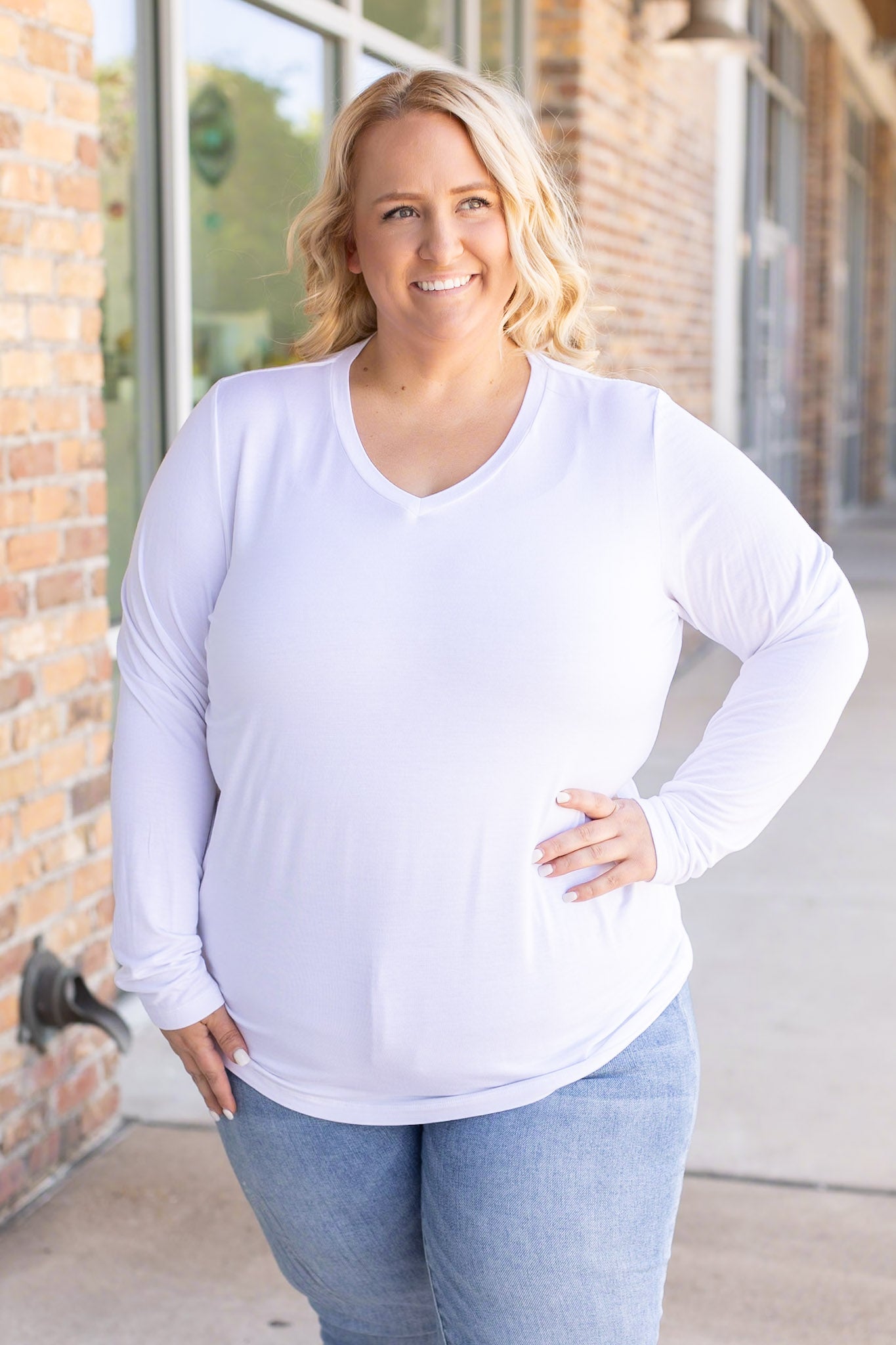 Larissa Long Sleeve - White | Women's V-Neck Top