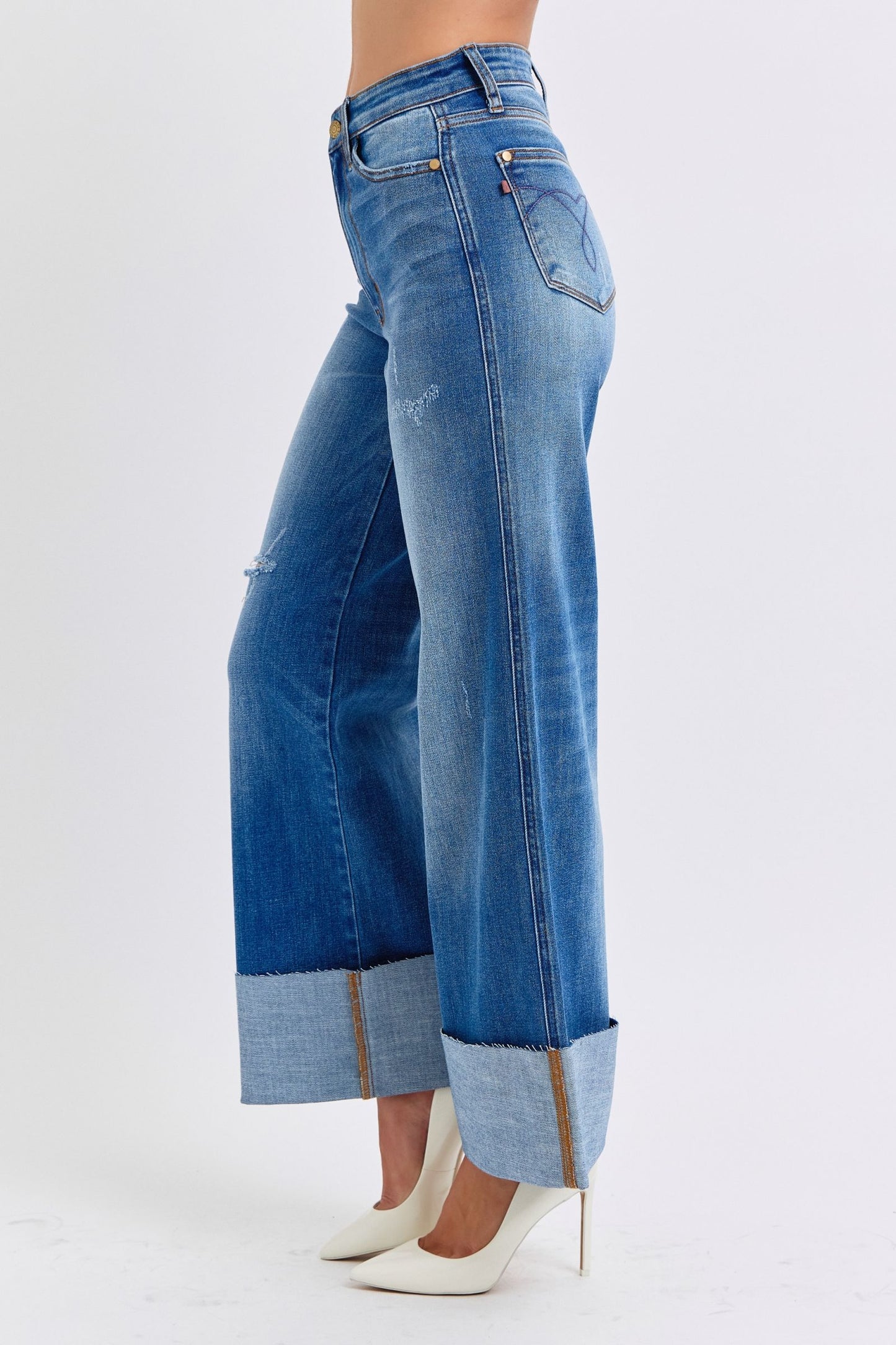 Judy Blue Distressed High Rise Wide Leg Jeans