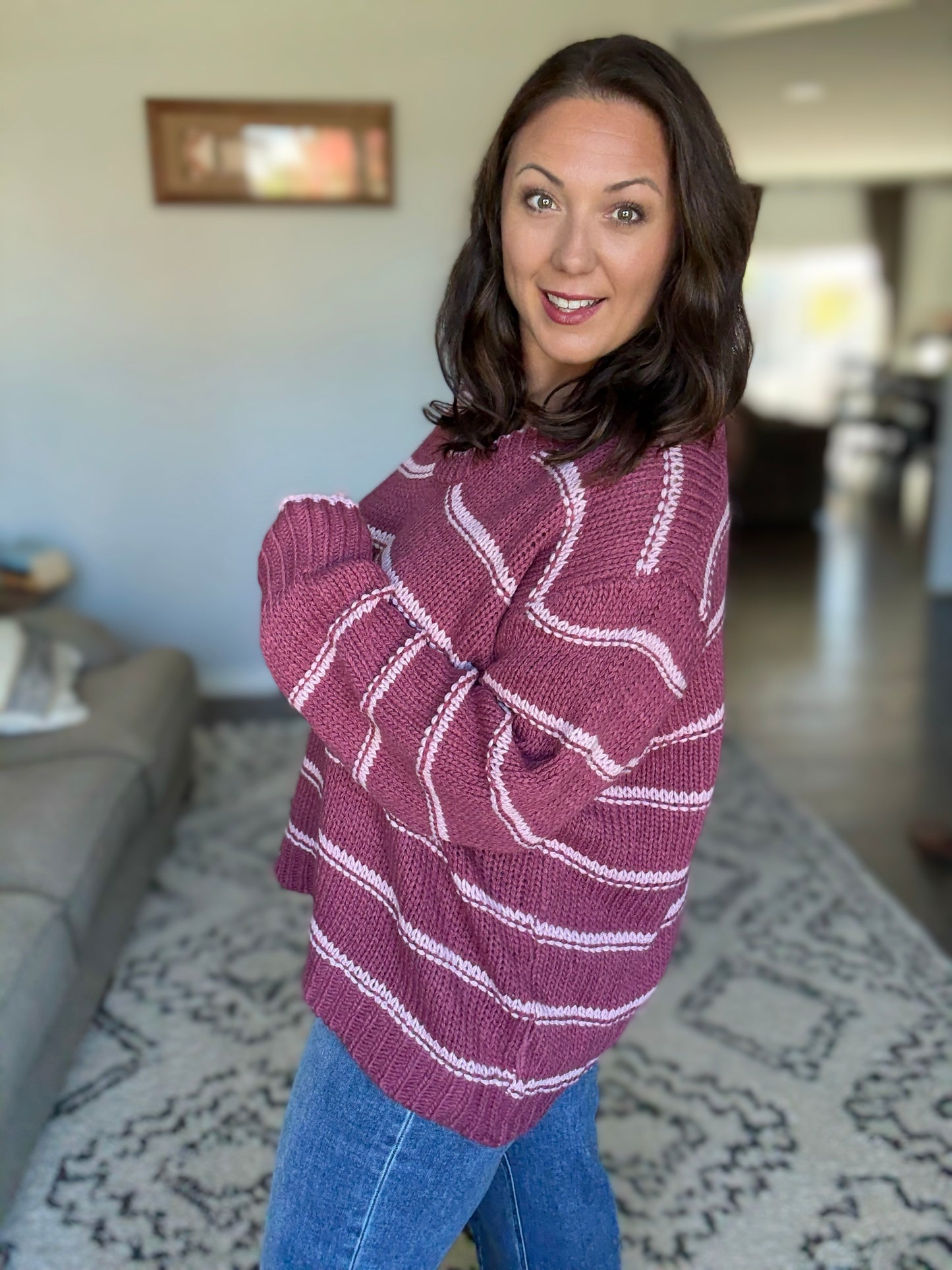 BiBi Plum it Like It's Hot Striped Sweater