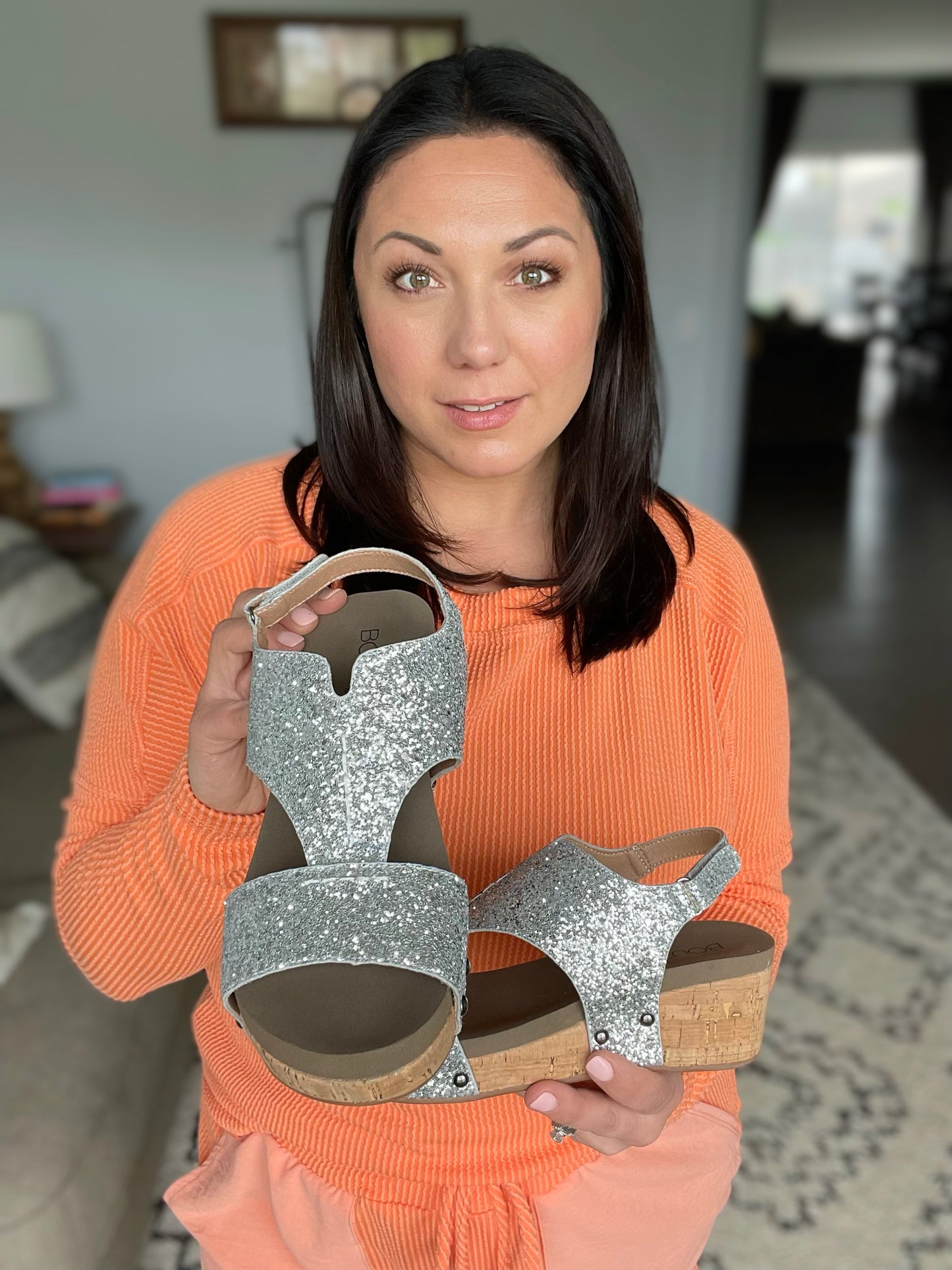 Corky's Refreshing Wedge Sandal in Silver Chunky Glitter