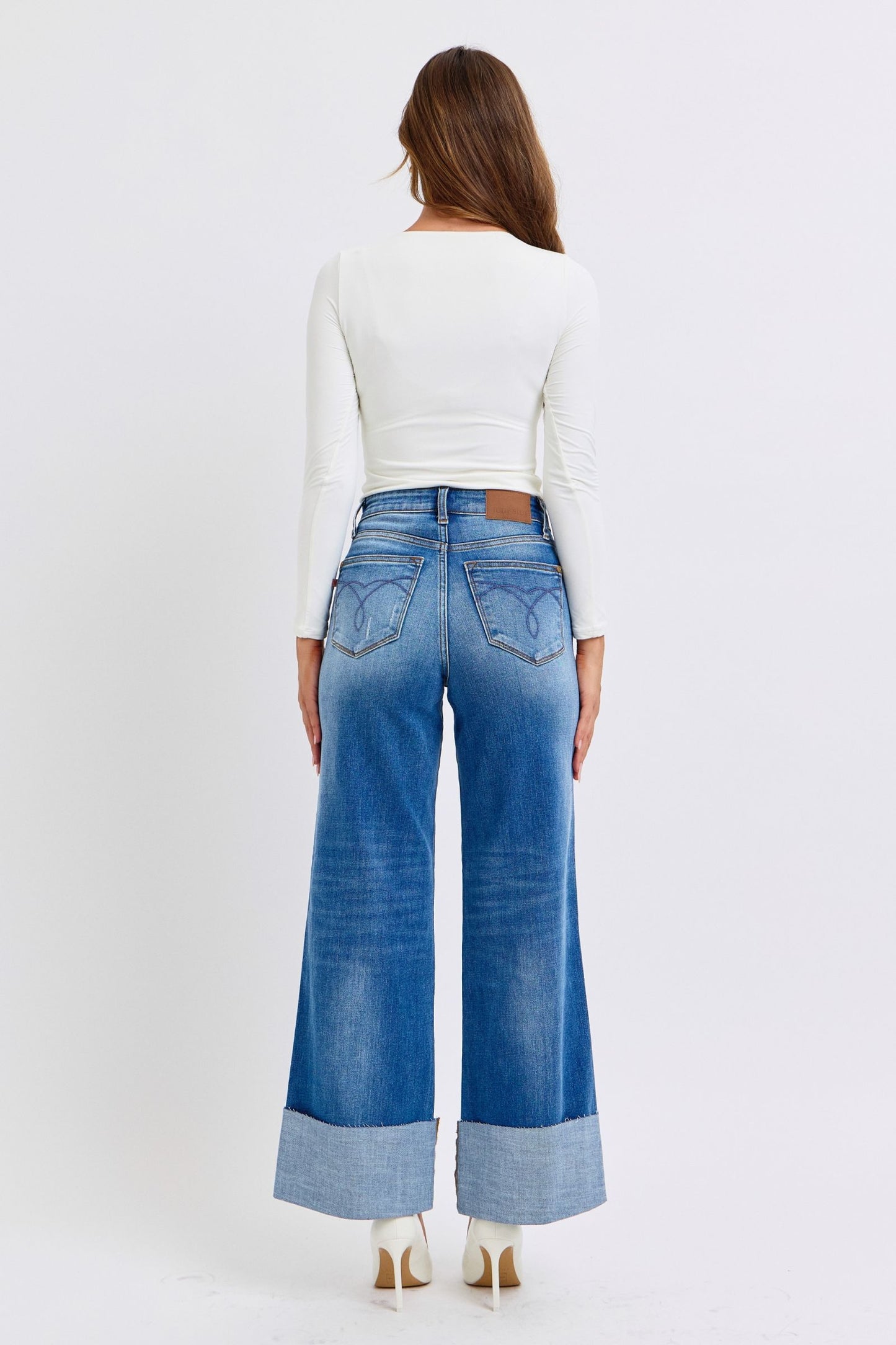Judy Blue Distressed High Rise Wide Leg Jeans