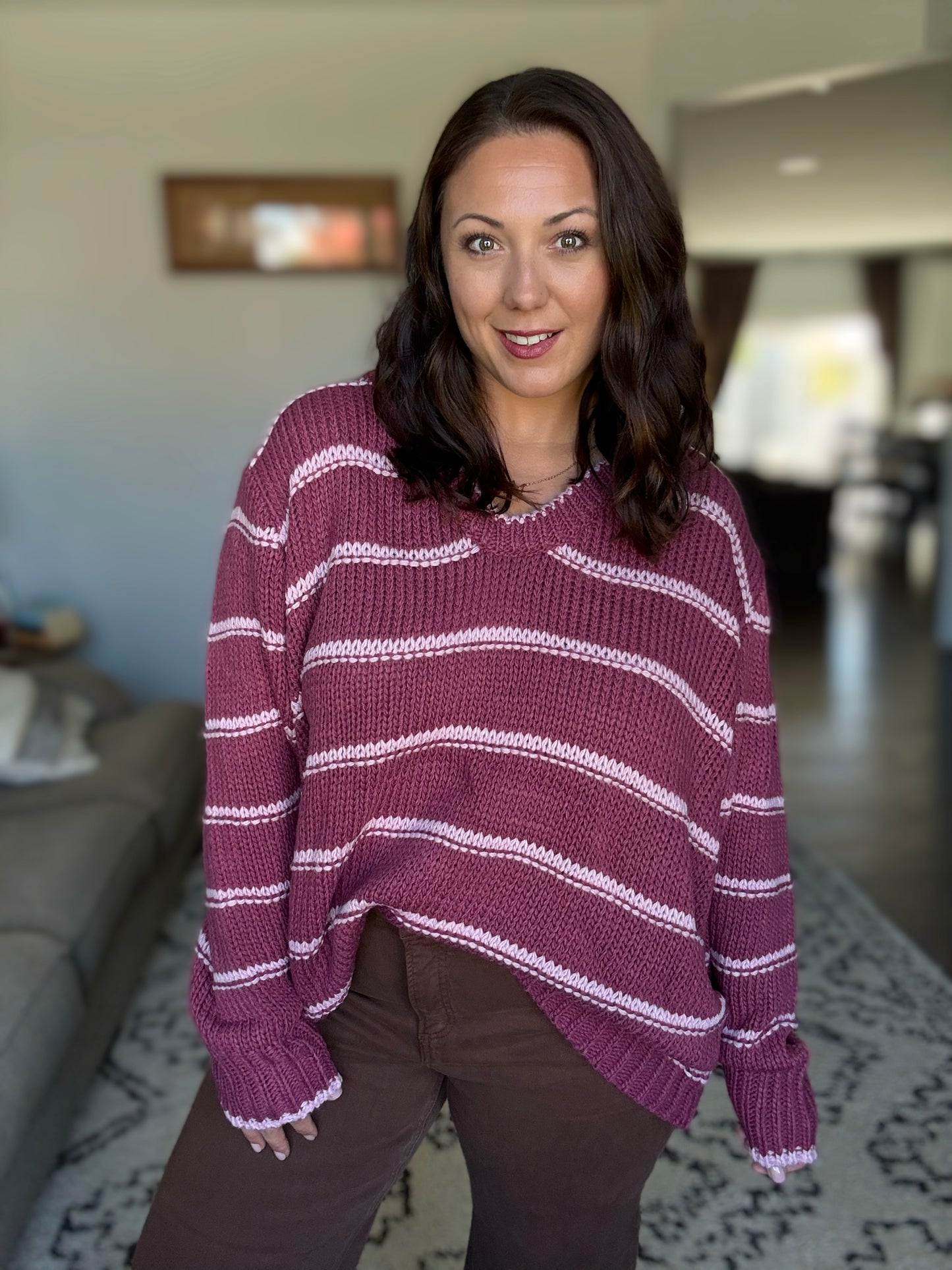 BiBi Plum it Like It's Hot Striped Sweater