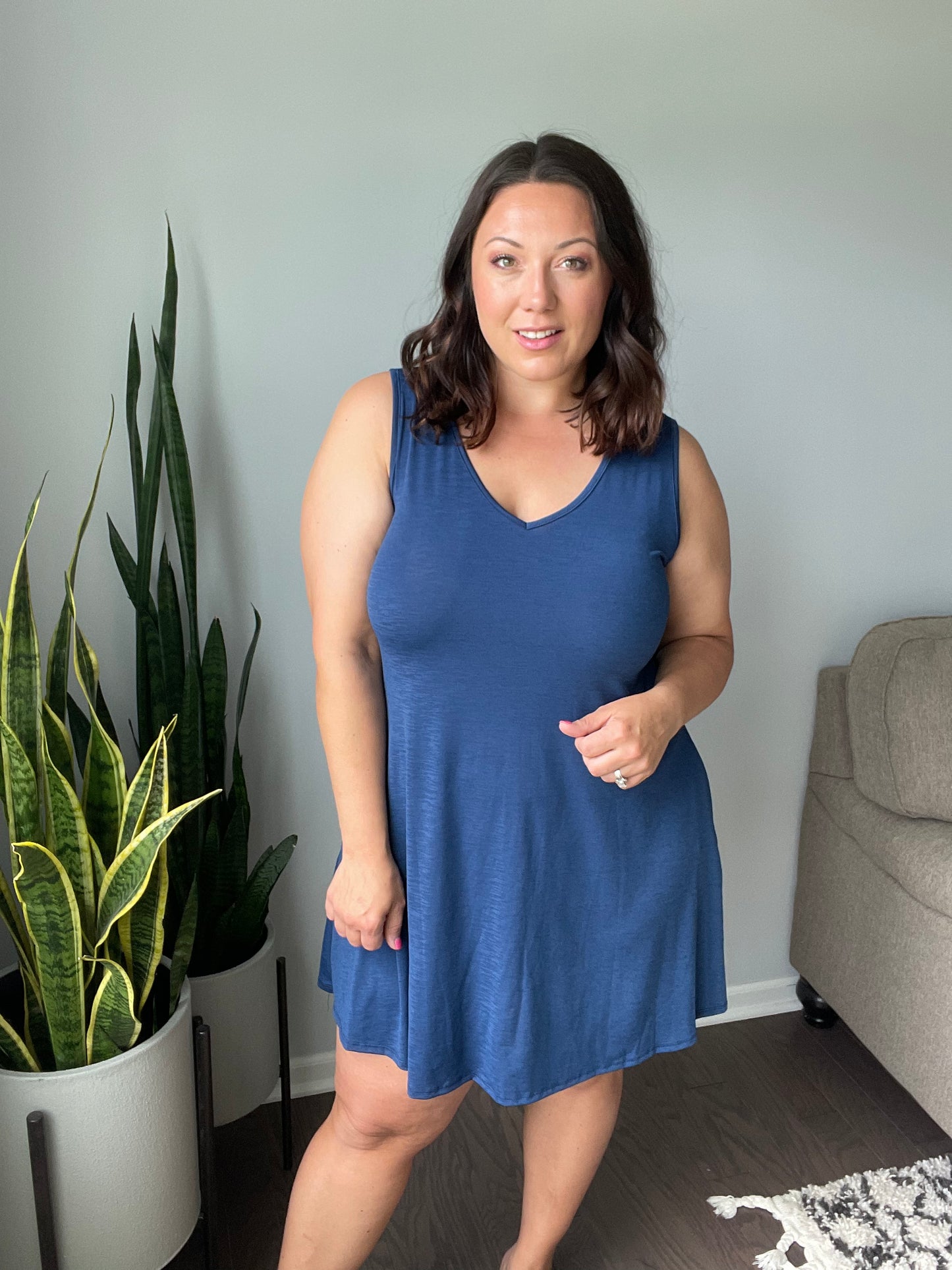 Sleeveless Dress With Pockets In Navy