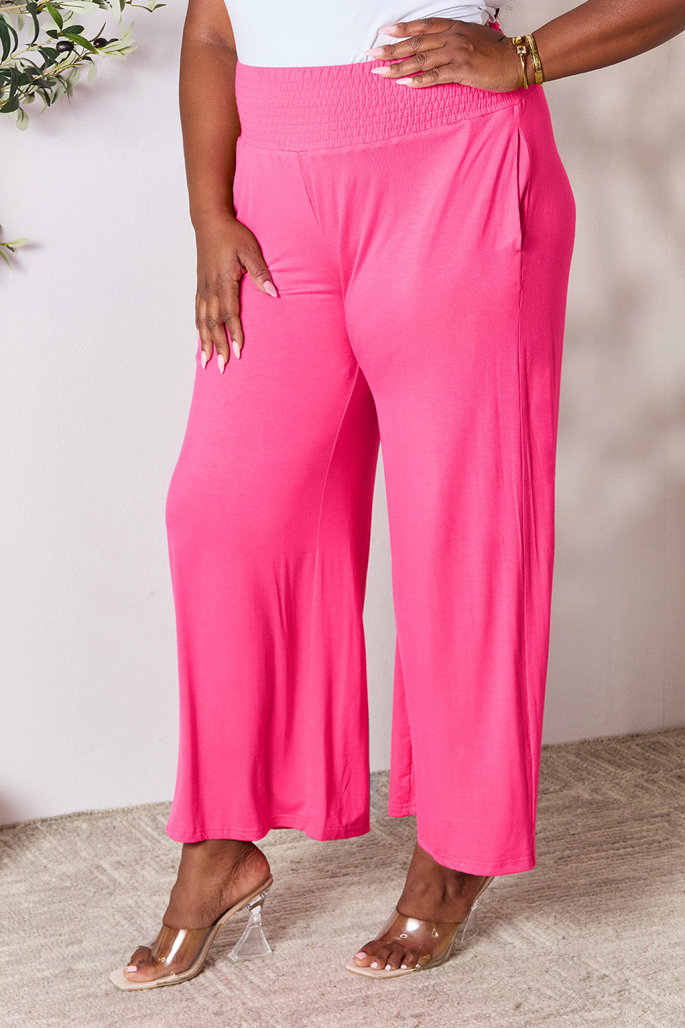 Smocked Waist Wide Leg Pants in 5 Colors