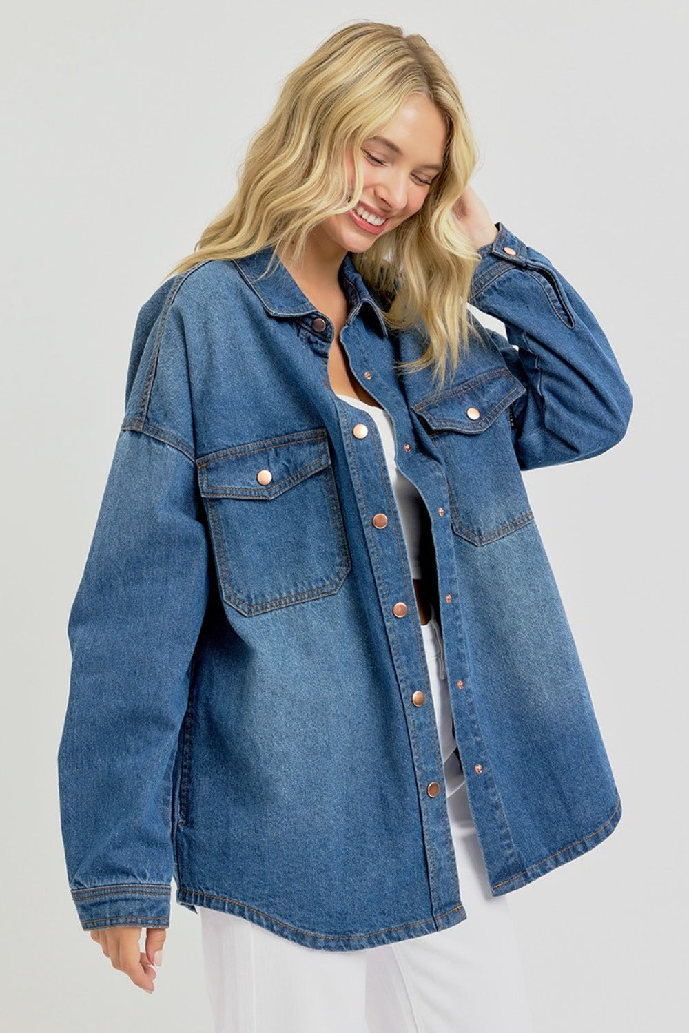 RISEN Dark Wash Denim Shacket