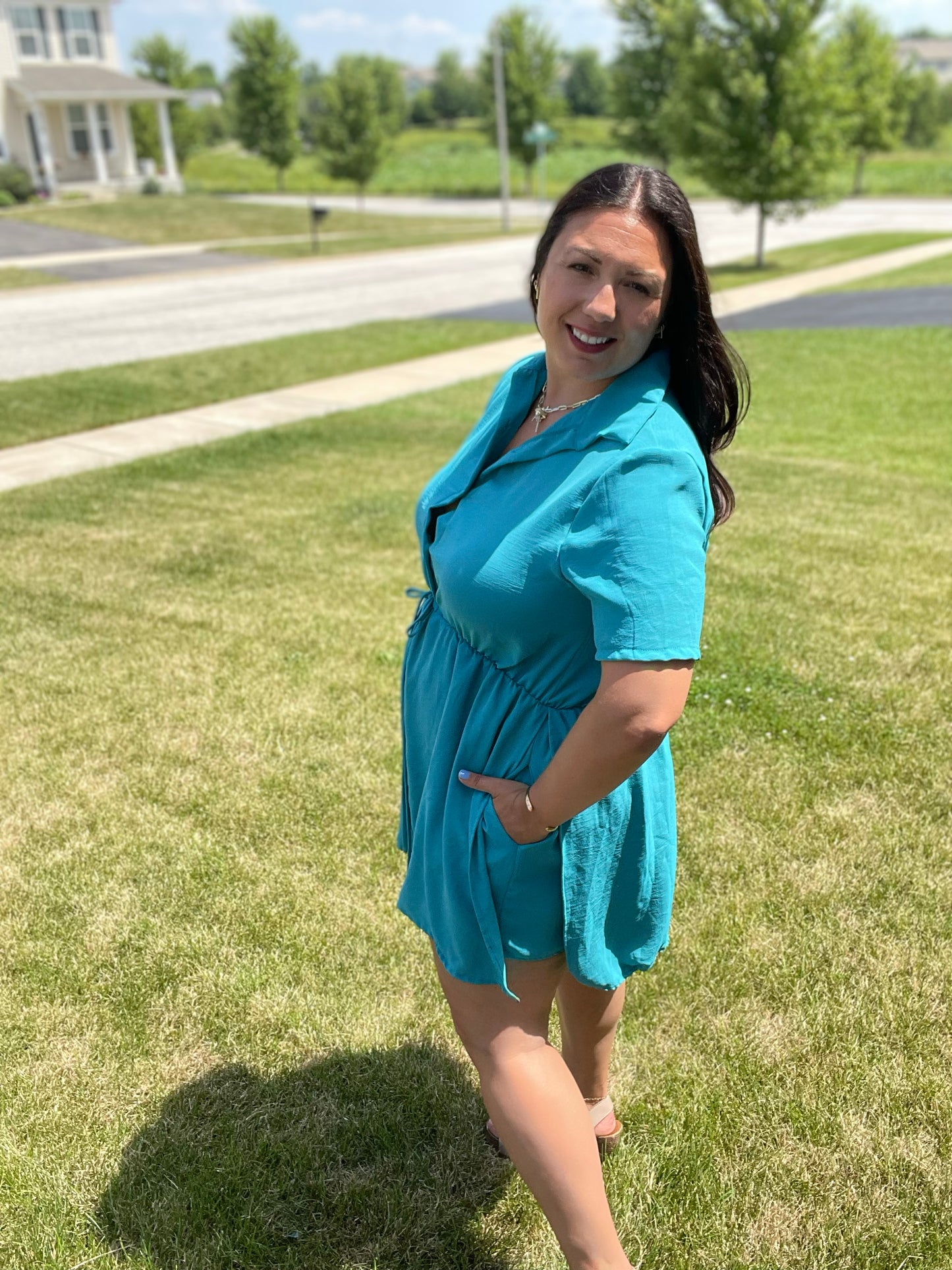 Shirt Dress Short Sleeve Romper in Multiple Colors