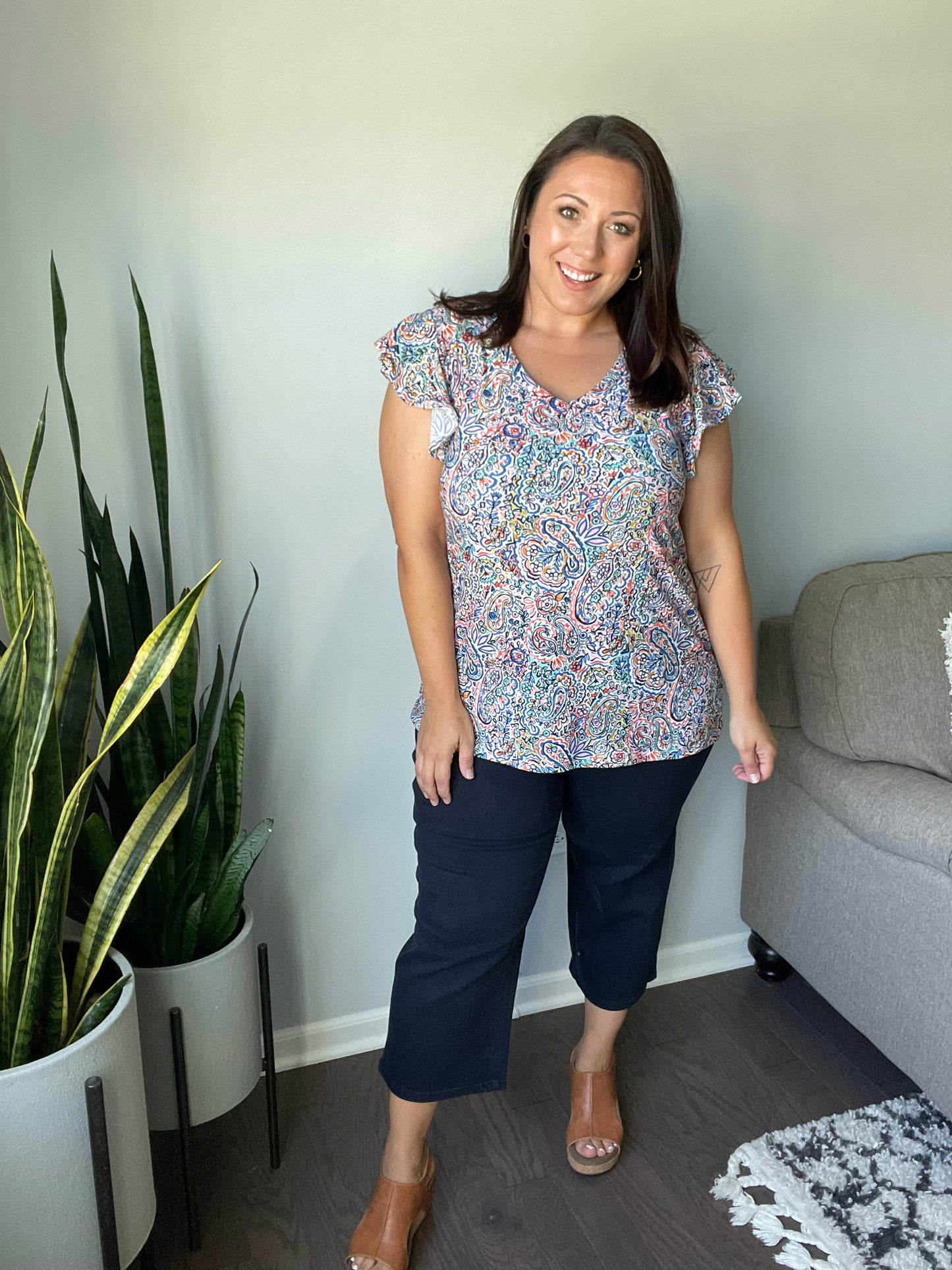 Brewer High Rise Control Top Wide Leg Crop Jeans in Dark Navy