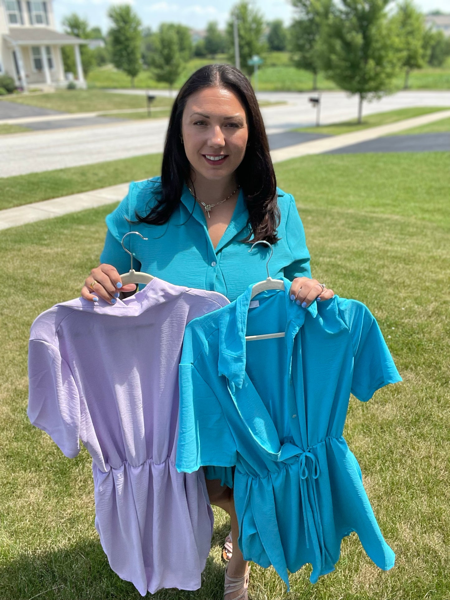 Shirt Dress Short Sleeve Romper in Multiple Colors