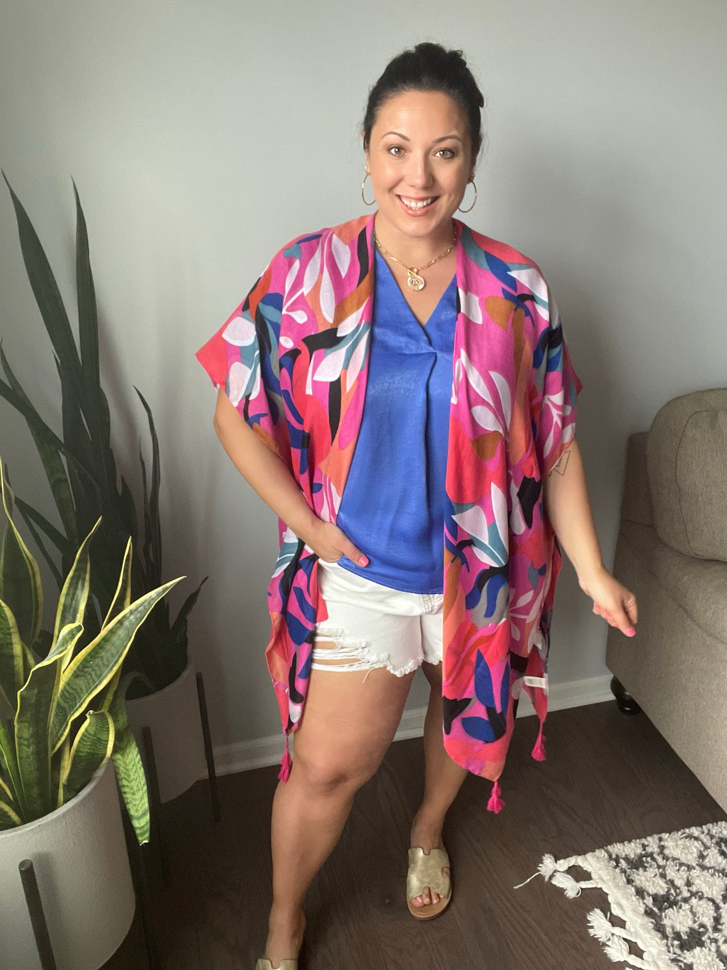 Pleat Front V-Neck Top in Royal Blue