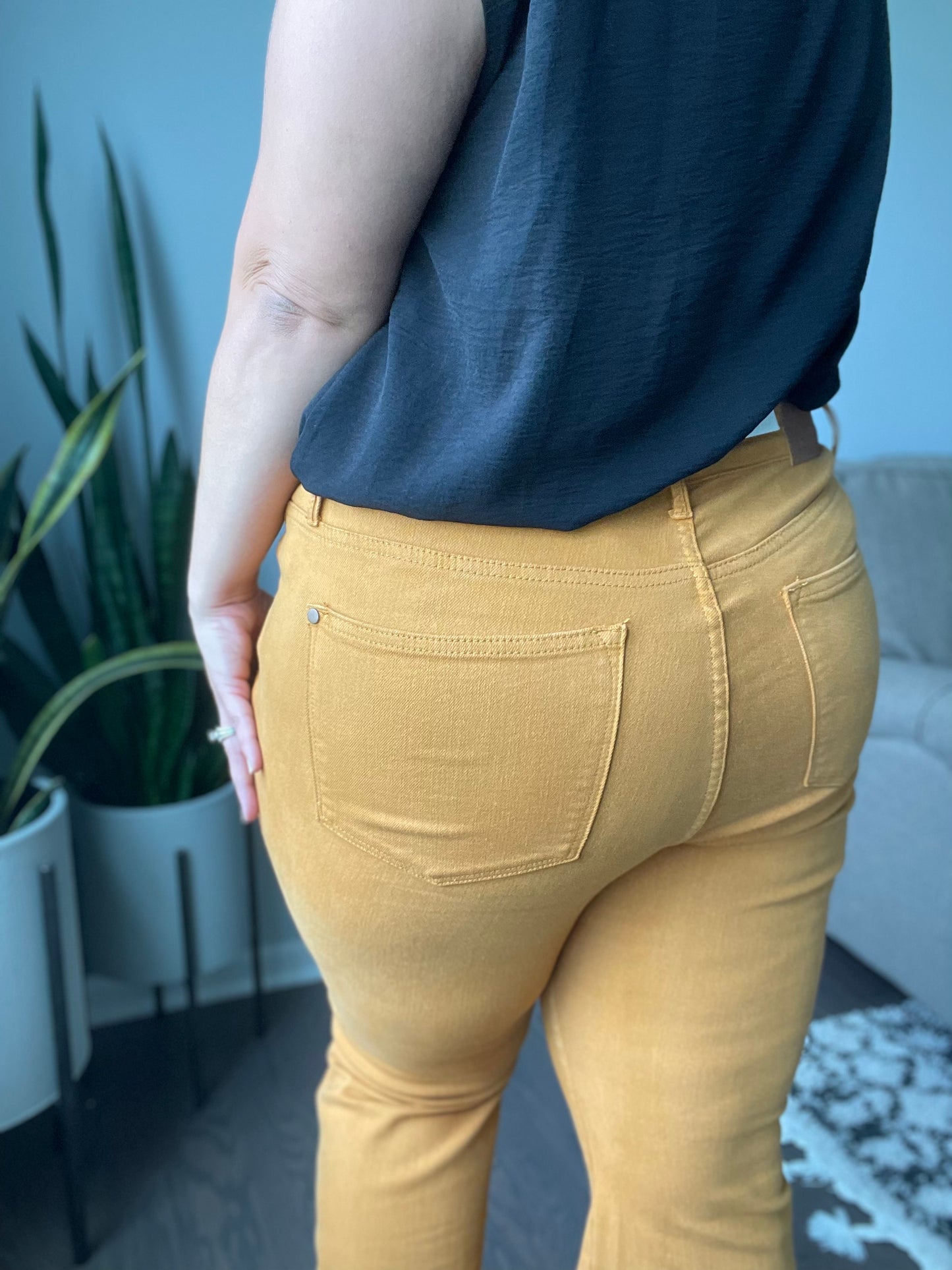 Melinda High Rise Control Top Flare Jeans in Dark Marigold