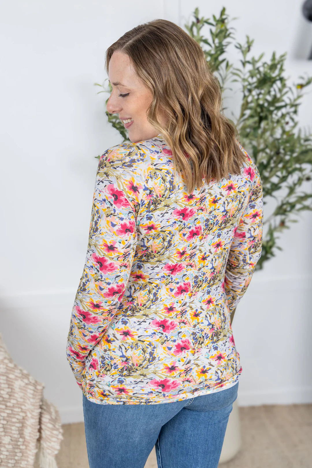 IN STOCK Blair Long Sleeve Top - Pink and Periwinkle Abstract