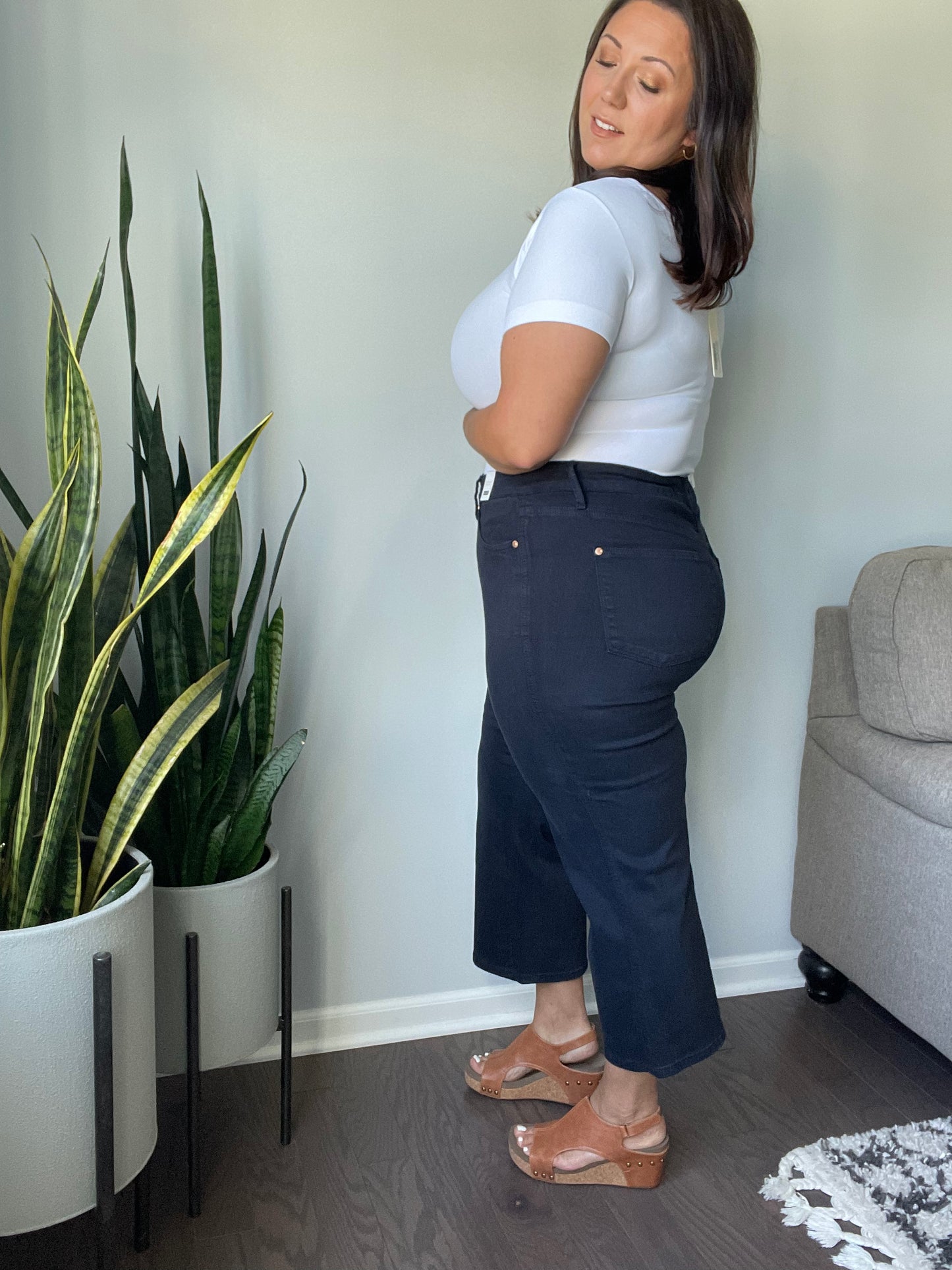 Brewer High Rise Control Top Wide Leg Crop Jeans in Dark Navy