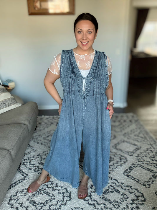 Too Cool For Fools Wide Leg Jumpsuit in Denim