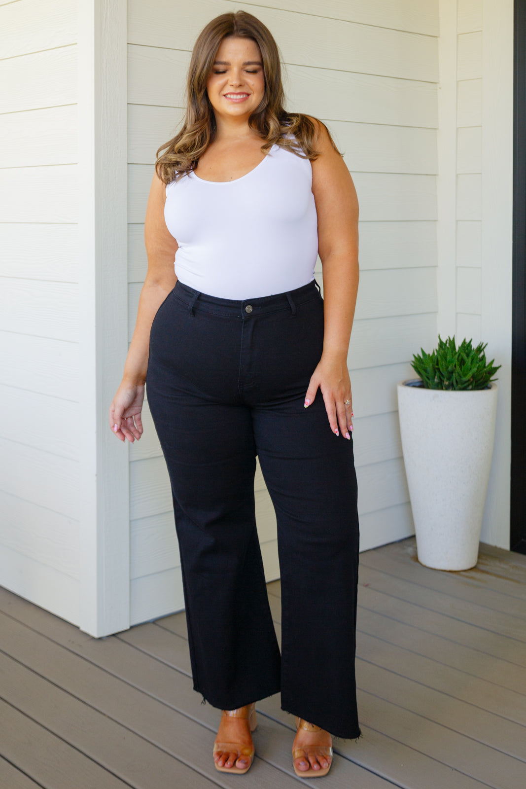 Sample: August High Rise Wide Leg Crop Jeans in Black