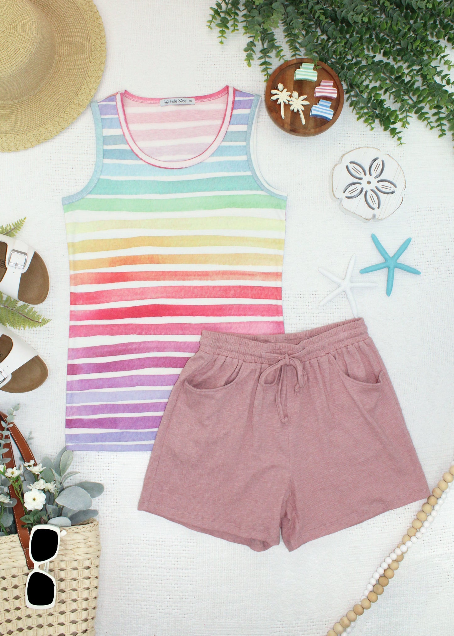 Michelle Mae Candice Crinkle Shorts - Dusty Rose