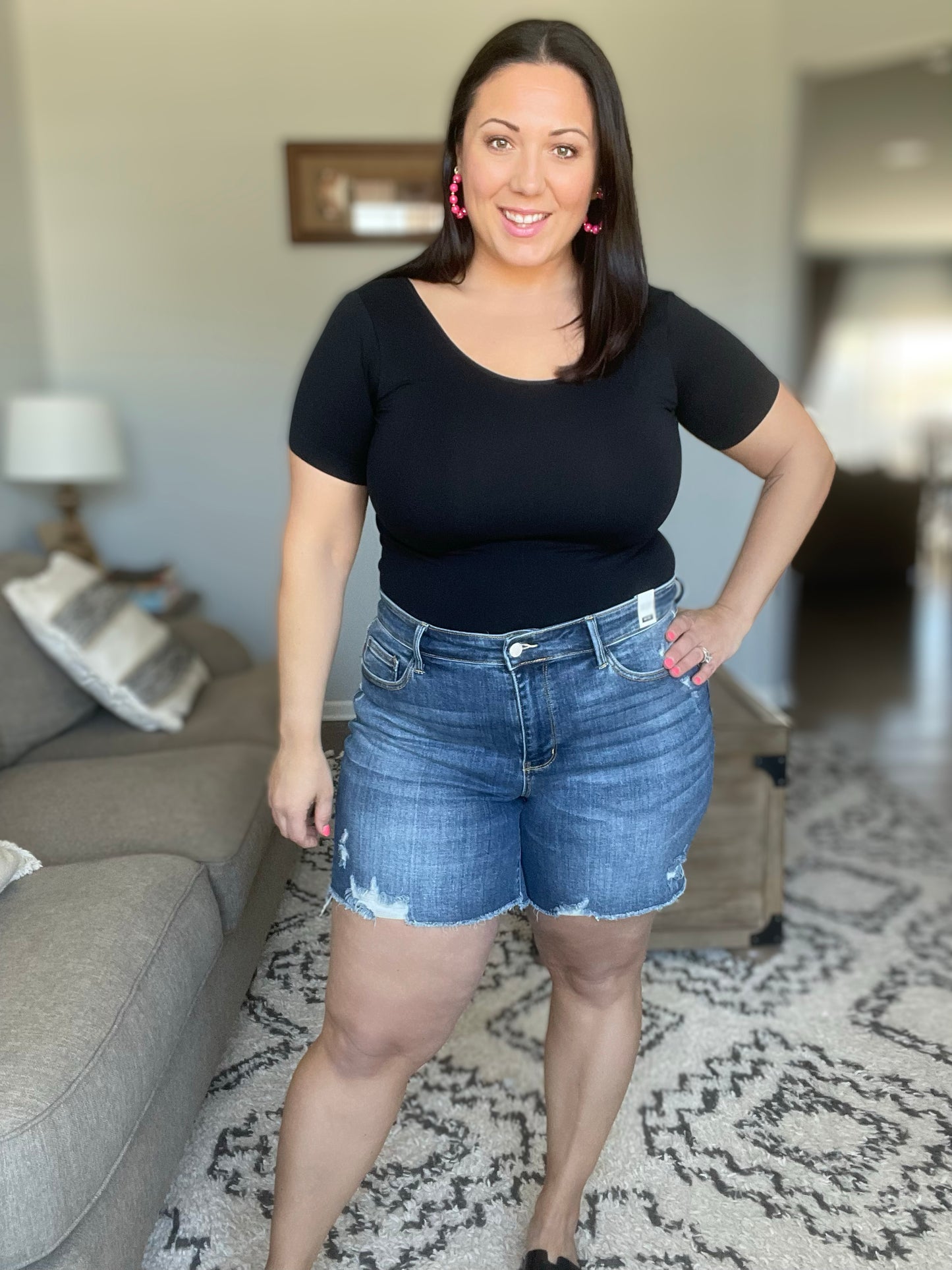 Hallie Hi-Lo Mid-Rise Judy Blue Destroyed Shorts