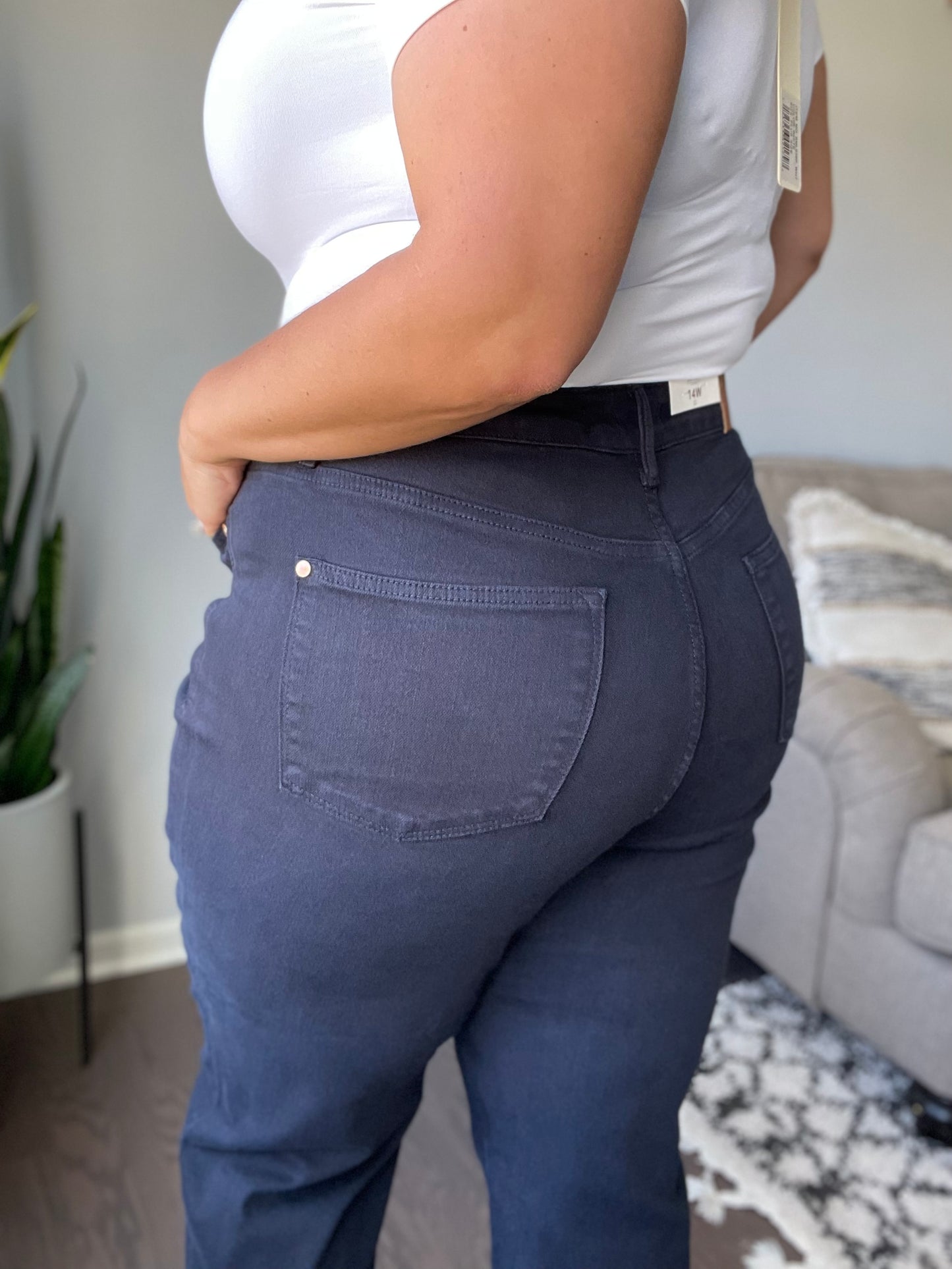 Brewer High Rise Control Top Wide Leg Crop Jeans in Dark Navy