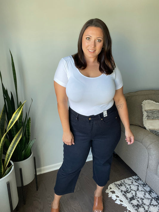 Brewer High Rise Control Top Wide Leg Crop Jeans in Dark Navy