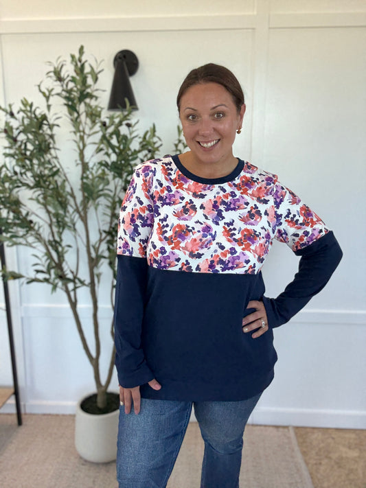 Michelle Mae Natalie Pullover - Autumn Purple Abstract and Navy