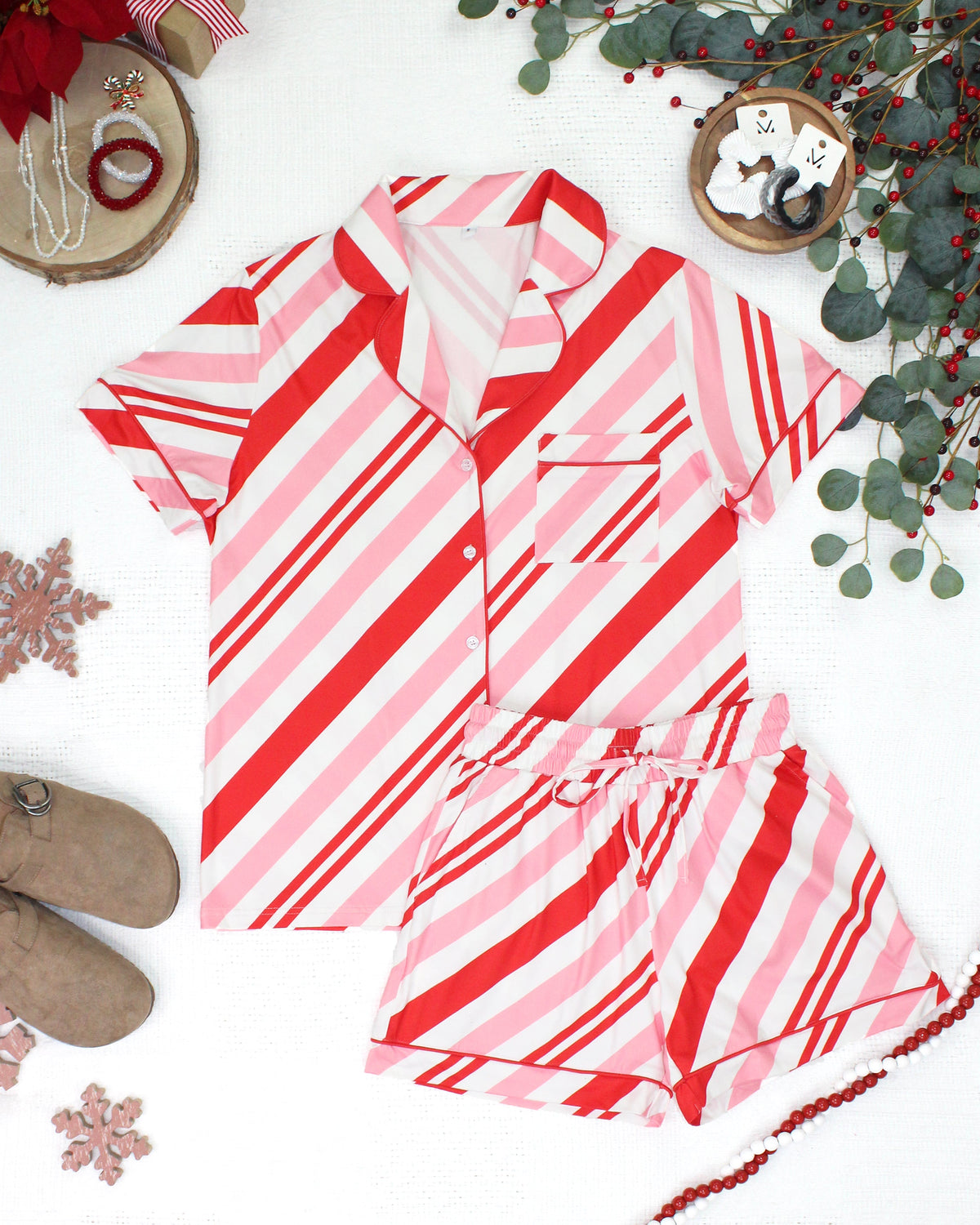 Michelle Mae Brooke Top and Shorts Pajama Set - Candy Cane