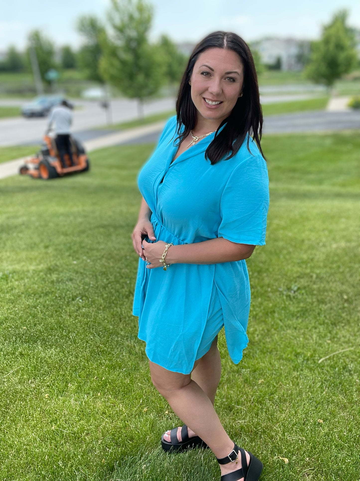 Shirt Dress Short Sleeve Romper in Multiple Colors