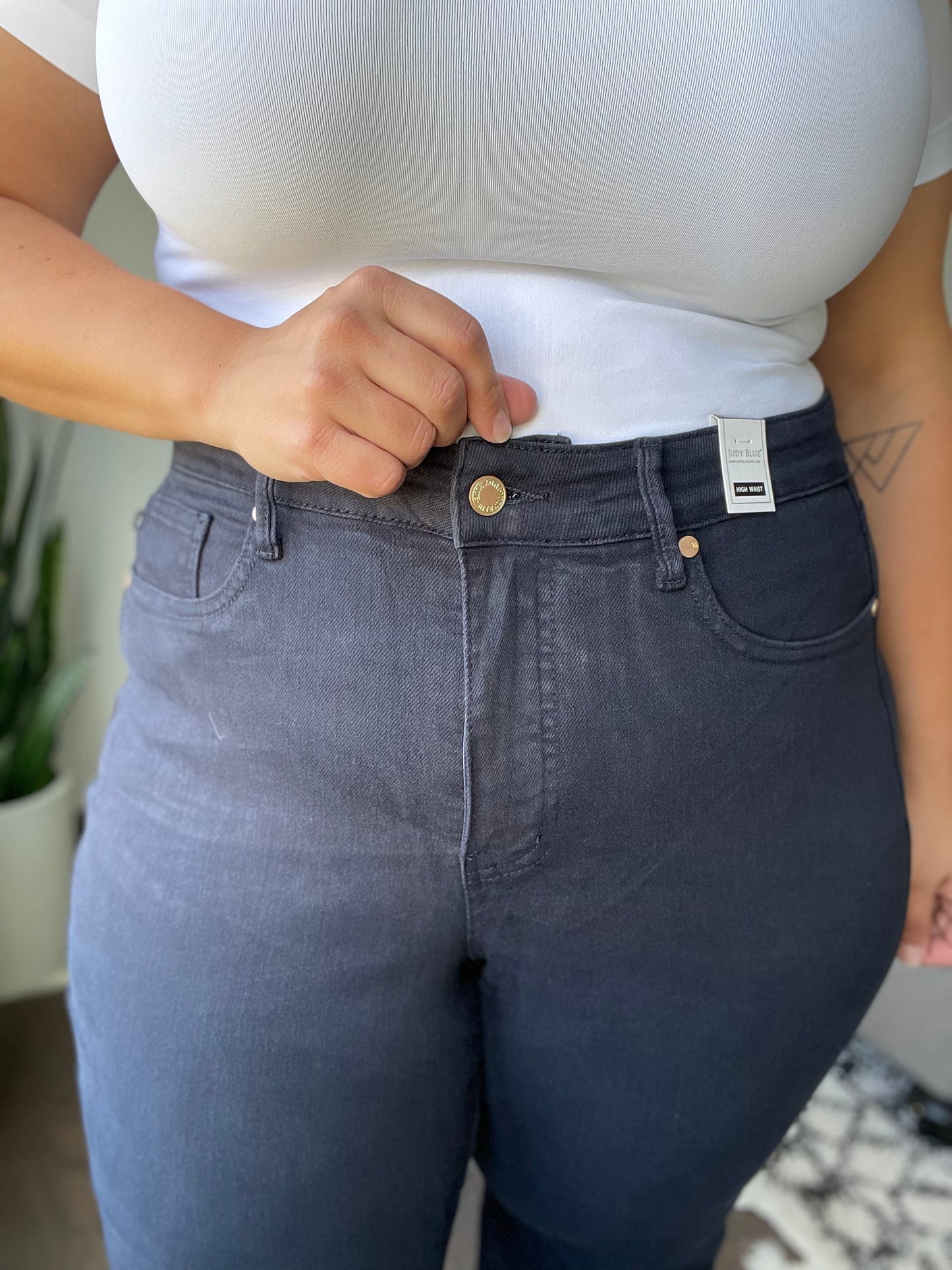 Brewer High Rise Control Top Wide Leg Crop Jeans in Dark Navy