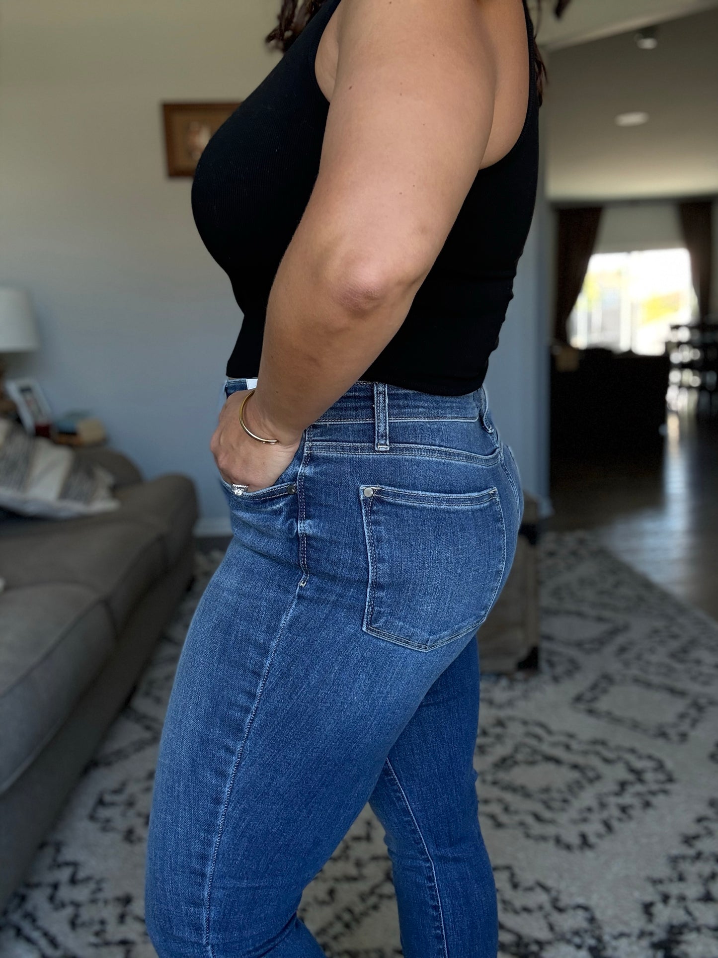 Judy Blue High Rise Button Fly Skinny Jeans in Medium Wash
