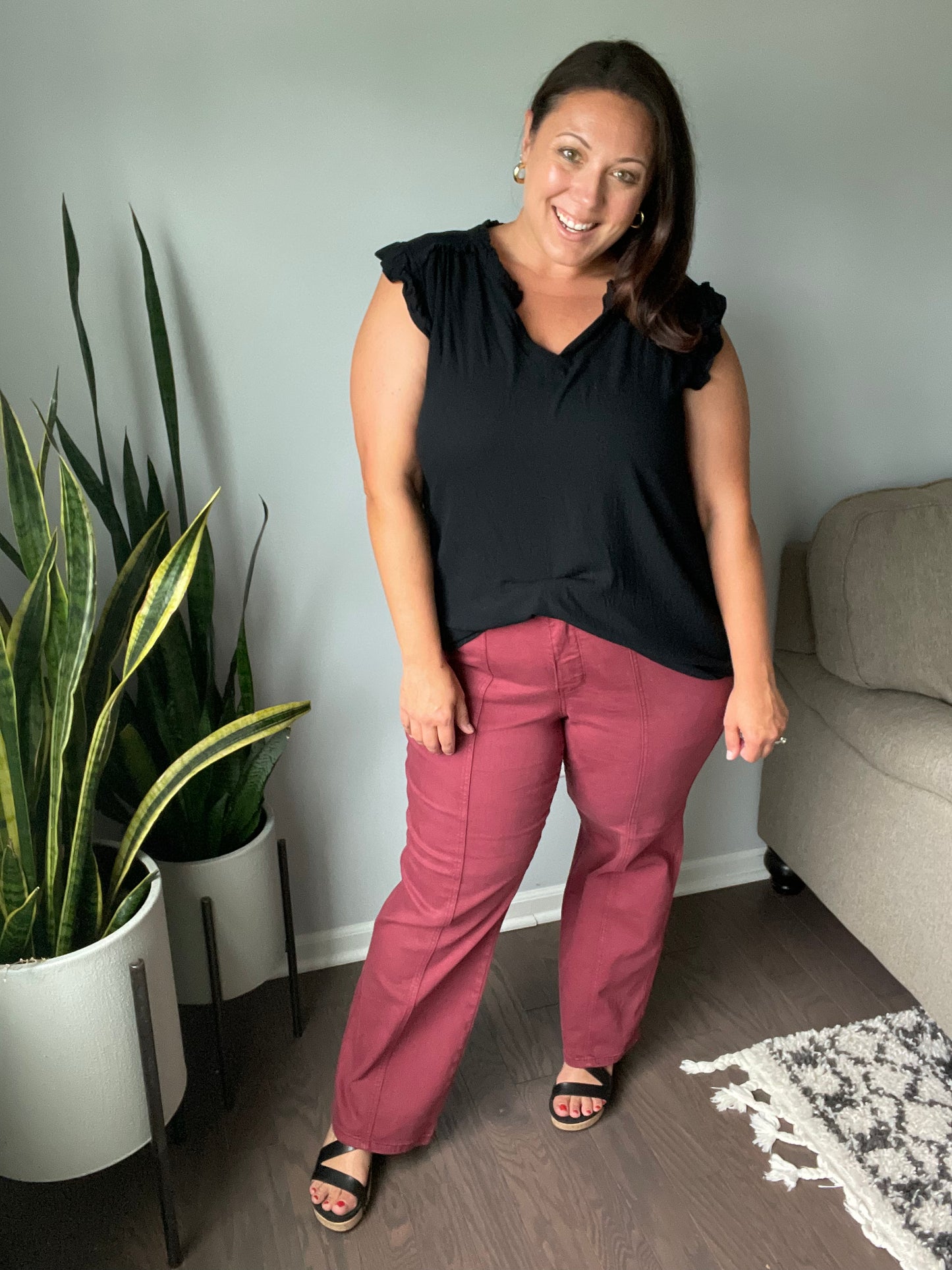 Phoebe High Rise Front Seam Straight Jeans in Burgundy