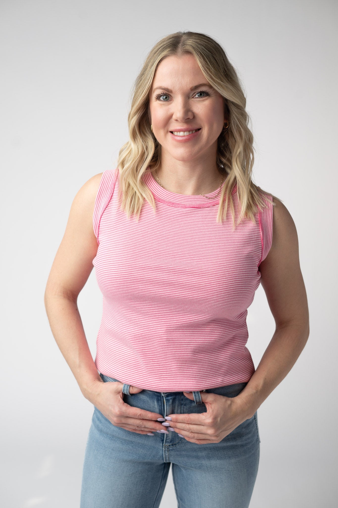 Michelle Mae Morgan Micro Striped Tank - Pink