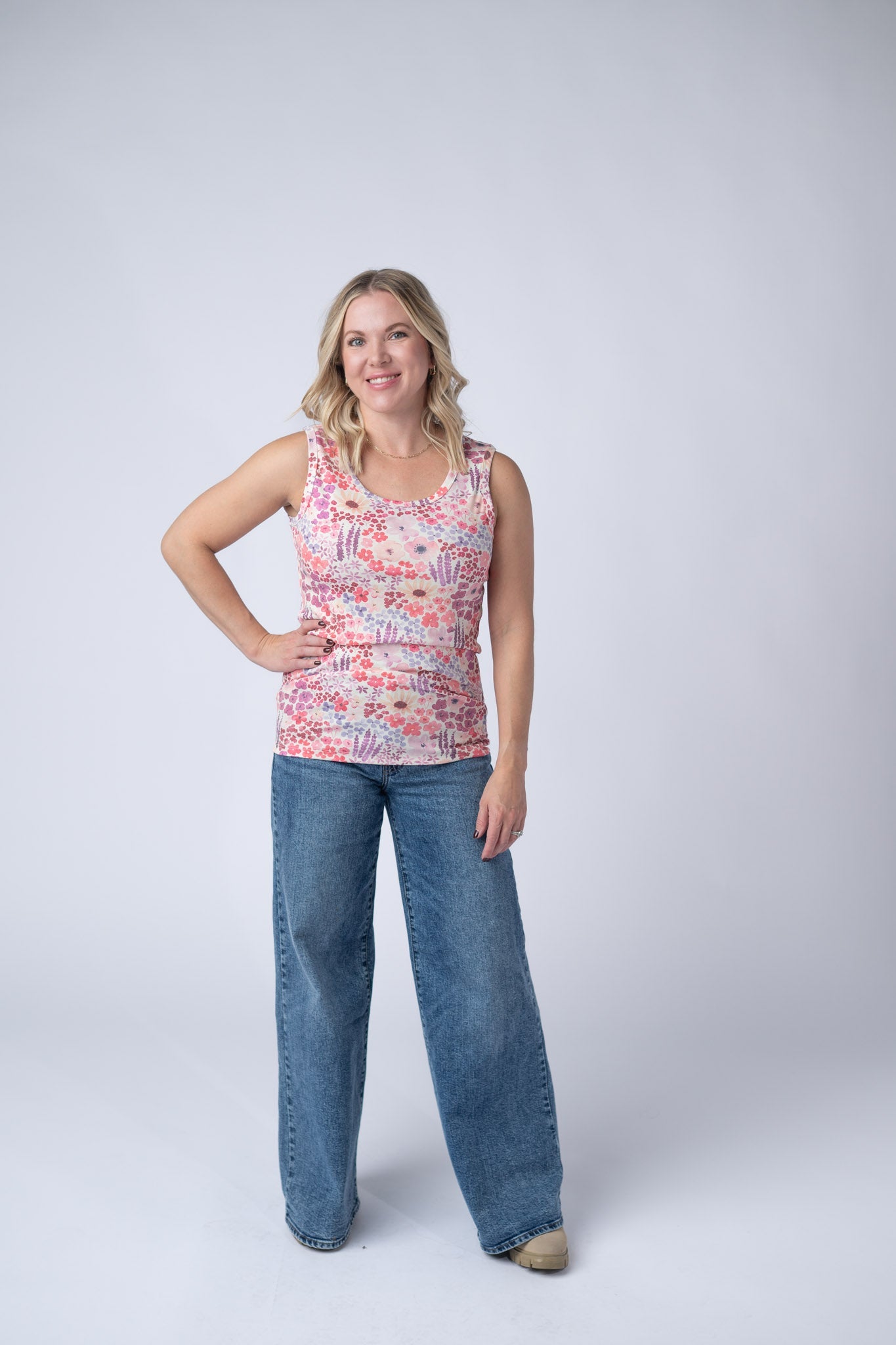 Michelle Mae Ava Tank - Coral Sunset Floral