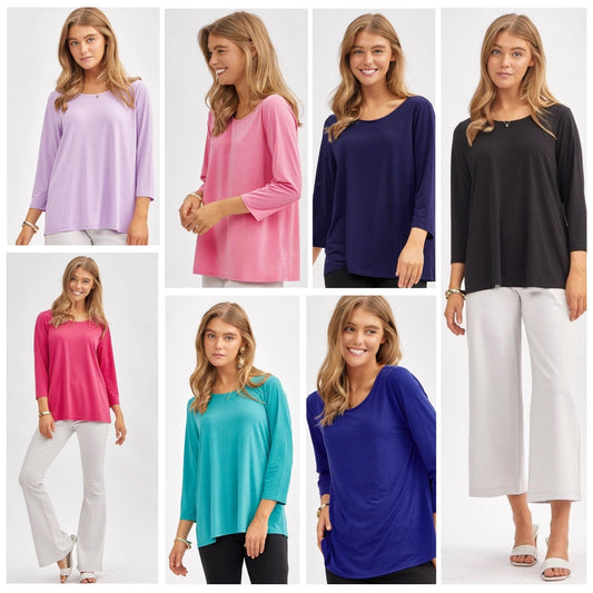 Dear Scarlett Signature Classic Round Neck Top in 7 Solid Colors