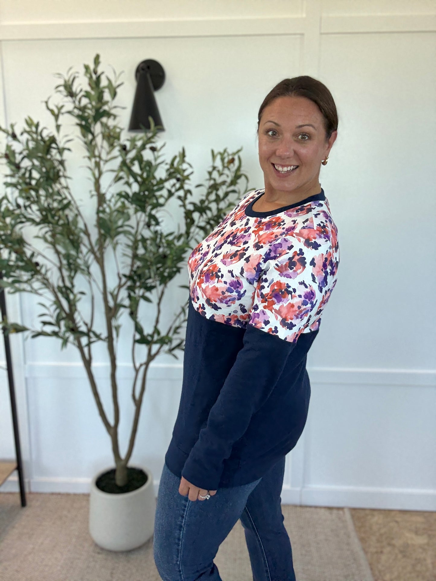 Michelle Mae Natalie Pullover - Autumn Purple Abstract and Navy