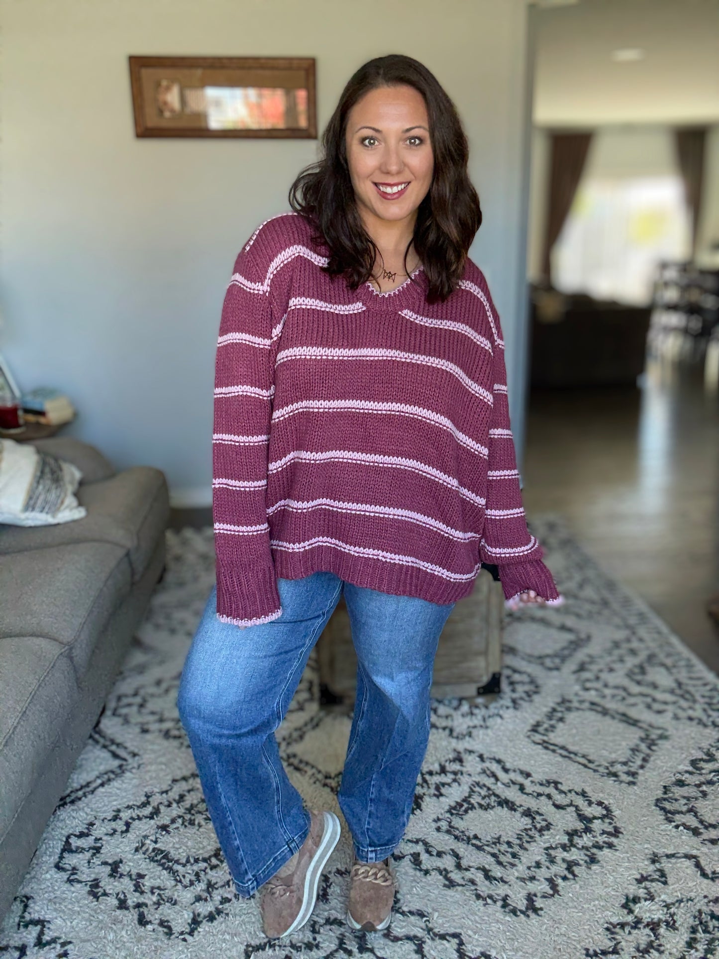 BiBi Plum it Like It's Hot Striped Sweater