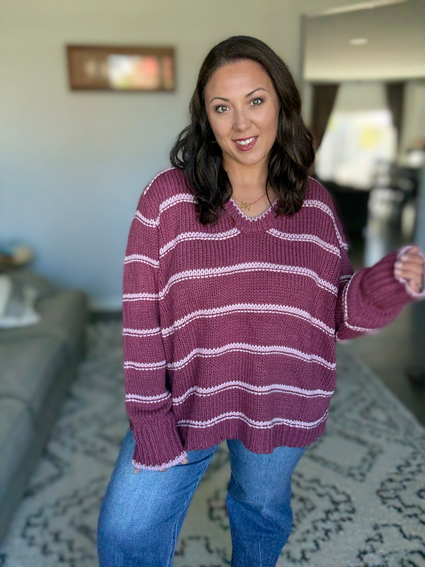 BiBi Plum it Like It's Hot Striped Sweater