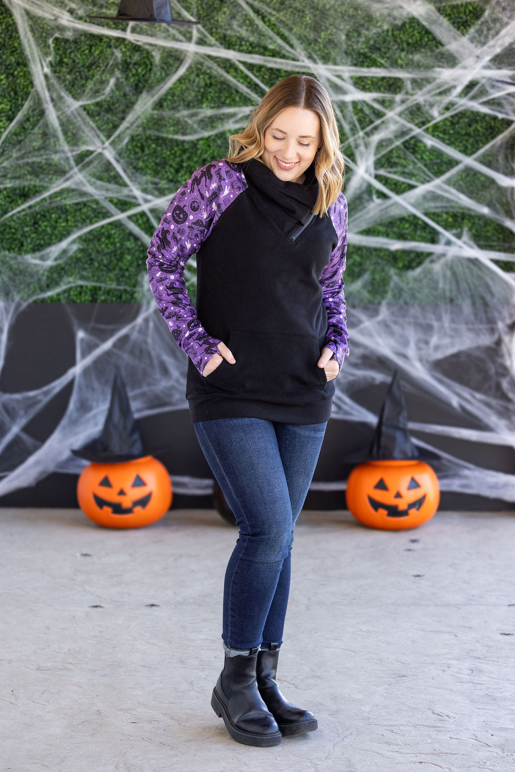 Michelle Mae Zoey ZipCowl Sweatshirt - I Put A Spell On You and Black