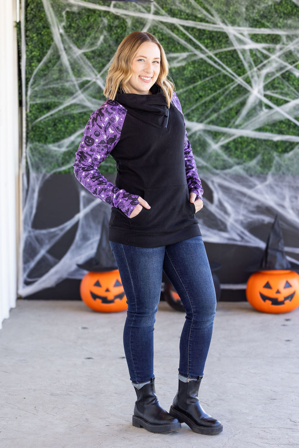 Michelle Mae Zoey ZipCowl Sweatshirt - I Put A Spell On You and Black