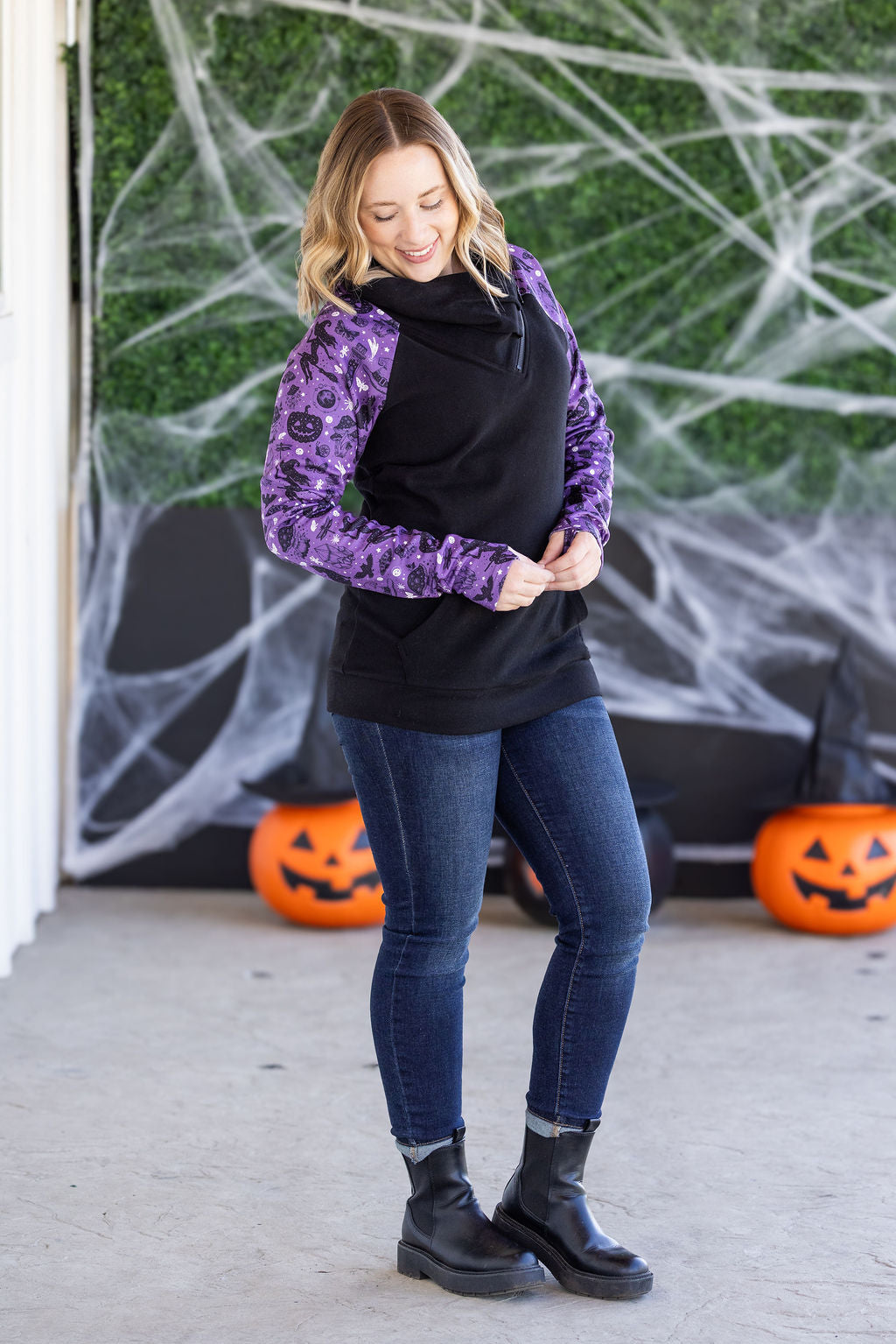 Michelle Mae Zoey ZipCowl Sweatshirt - I Put A Spell On You and Black