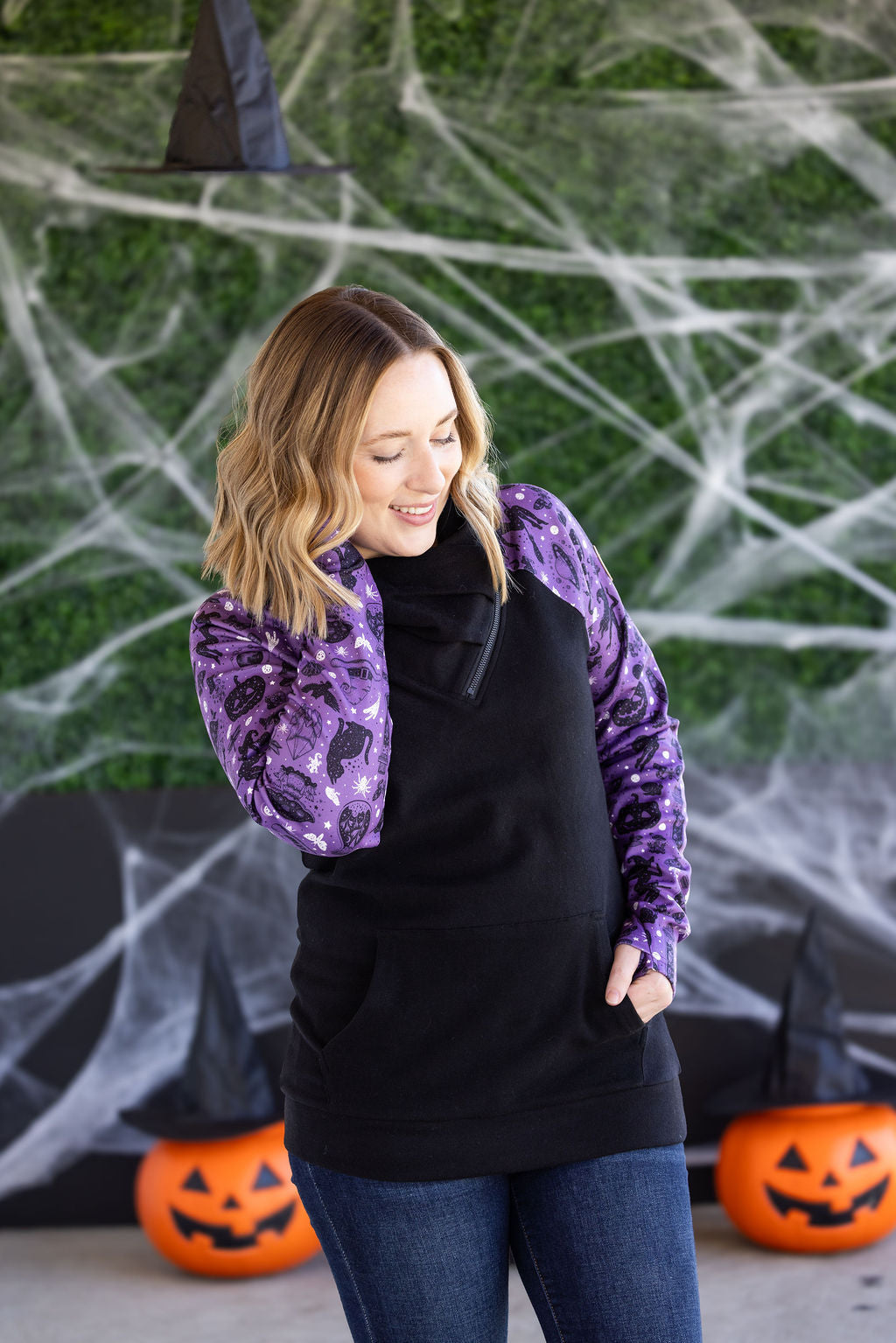 Michelle Mae Zoey ZipCowl Sweatshirt - I Put A Spell On You and Black