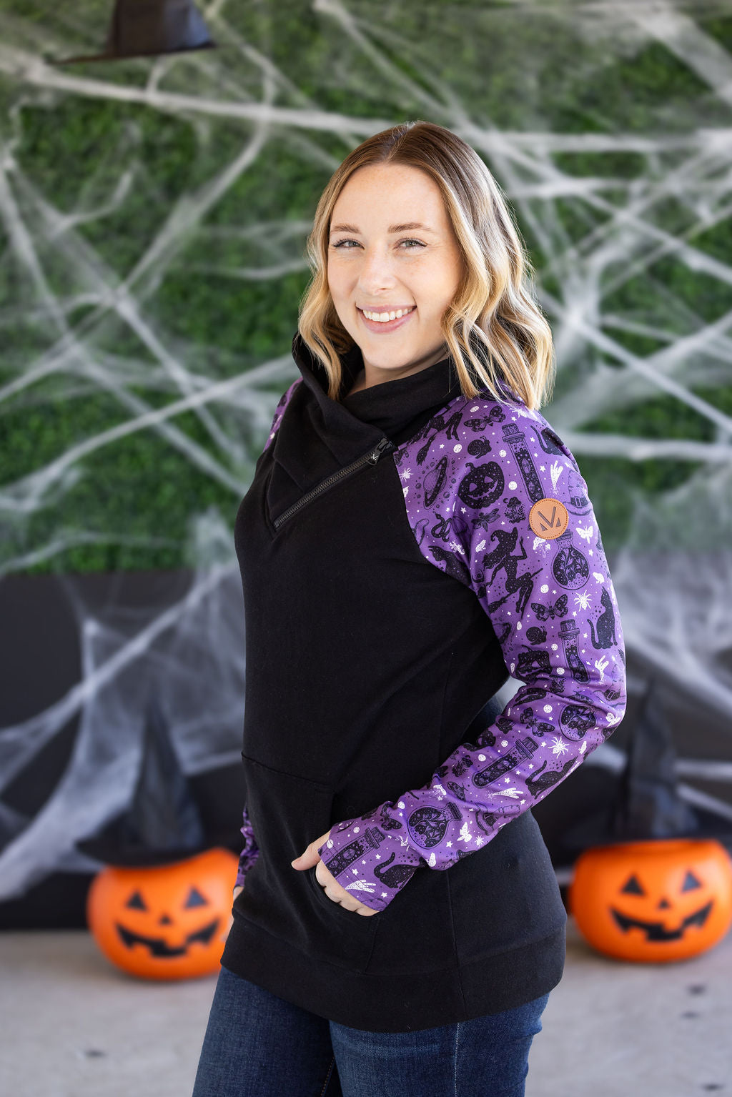 Michelle Mae Zoey ZipCowl Sweatshirt - I Put A Spell On You and Black