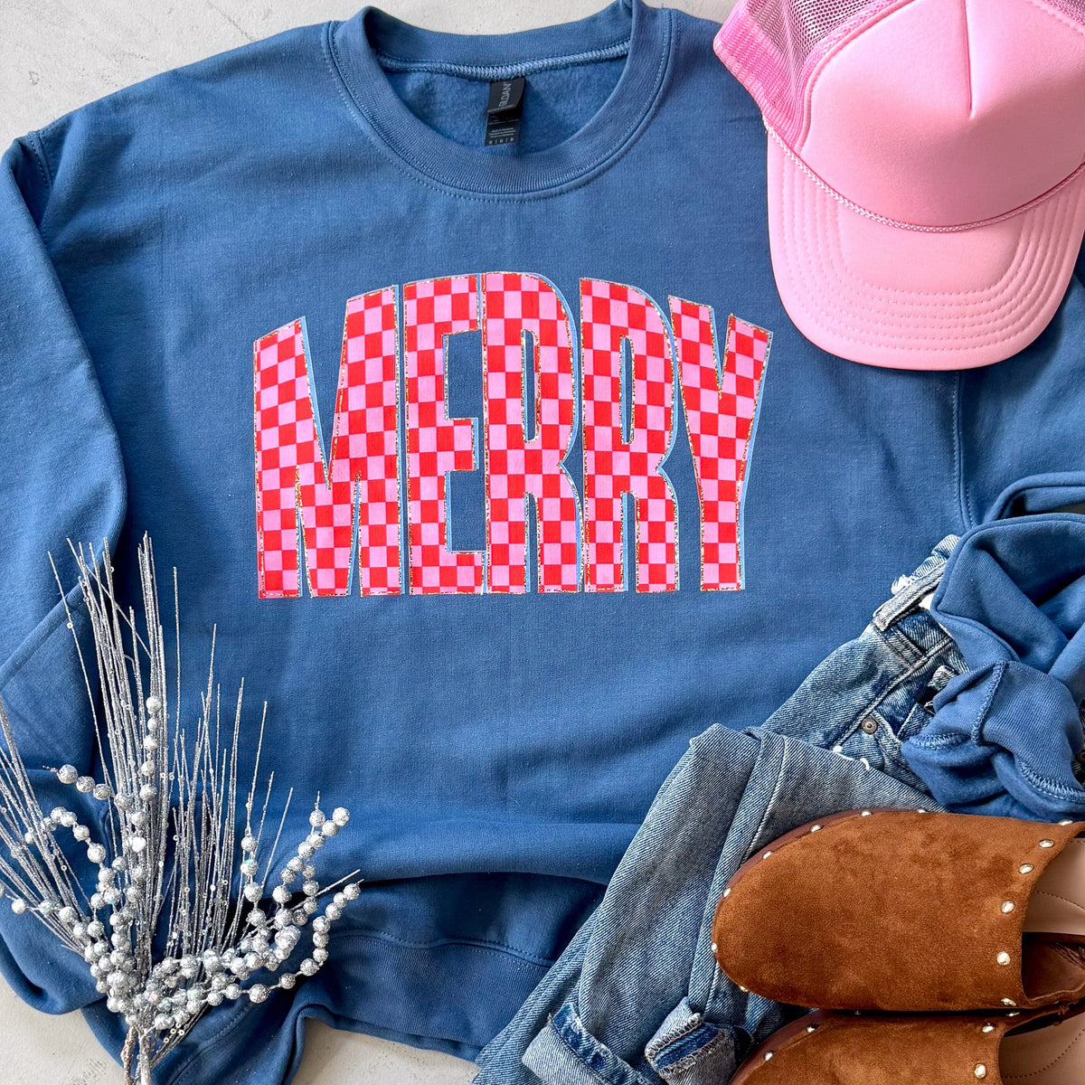 PREORDER: Checkerboard Merry Sweatshirt or Tee