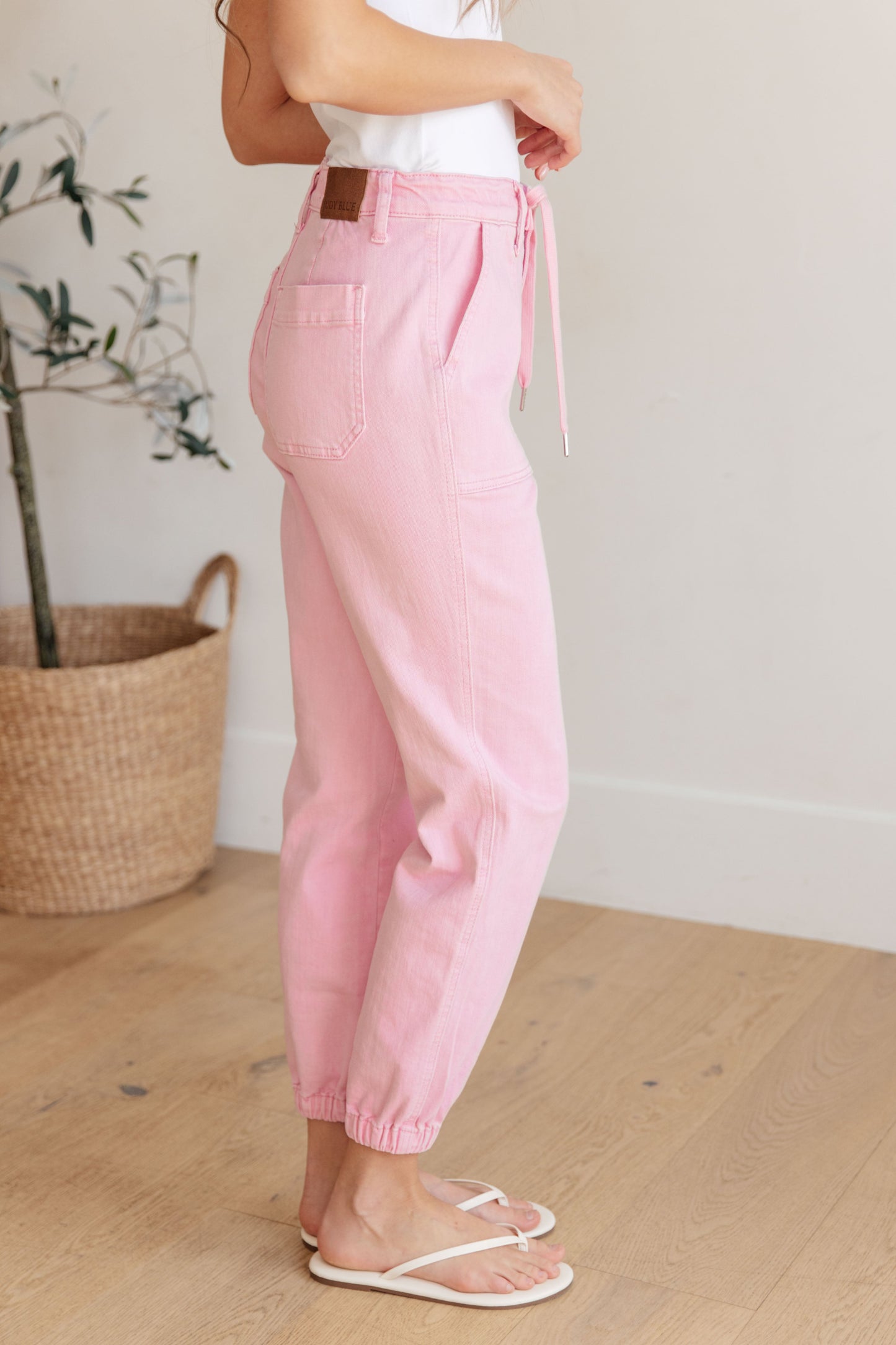 Regina High Rise Garment Dyed Pink Denim Jogger