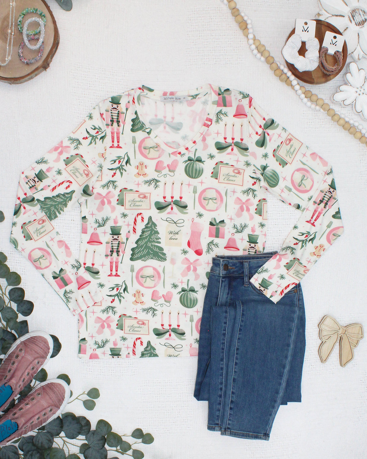 Michelle Mae Larissa Long Sleeve - Pink Pine Noel