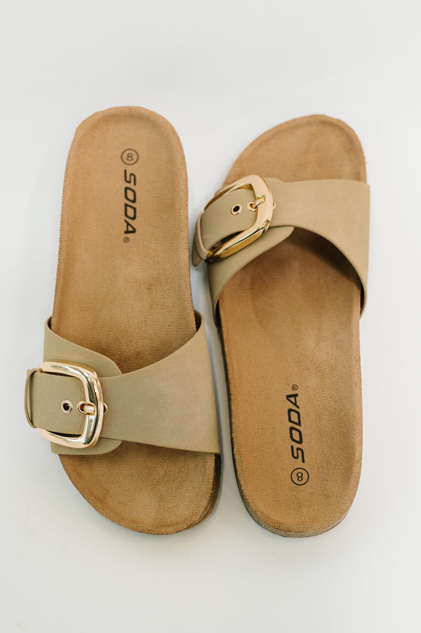 Missy Slip on Buckle Strap Sandal in Taupe