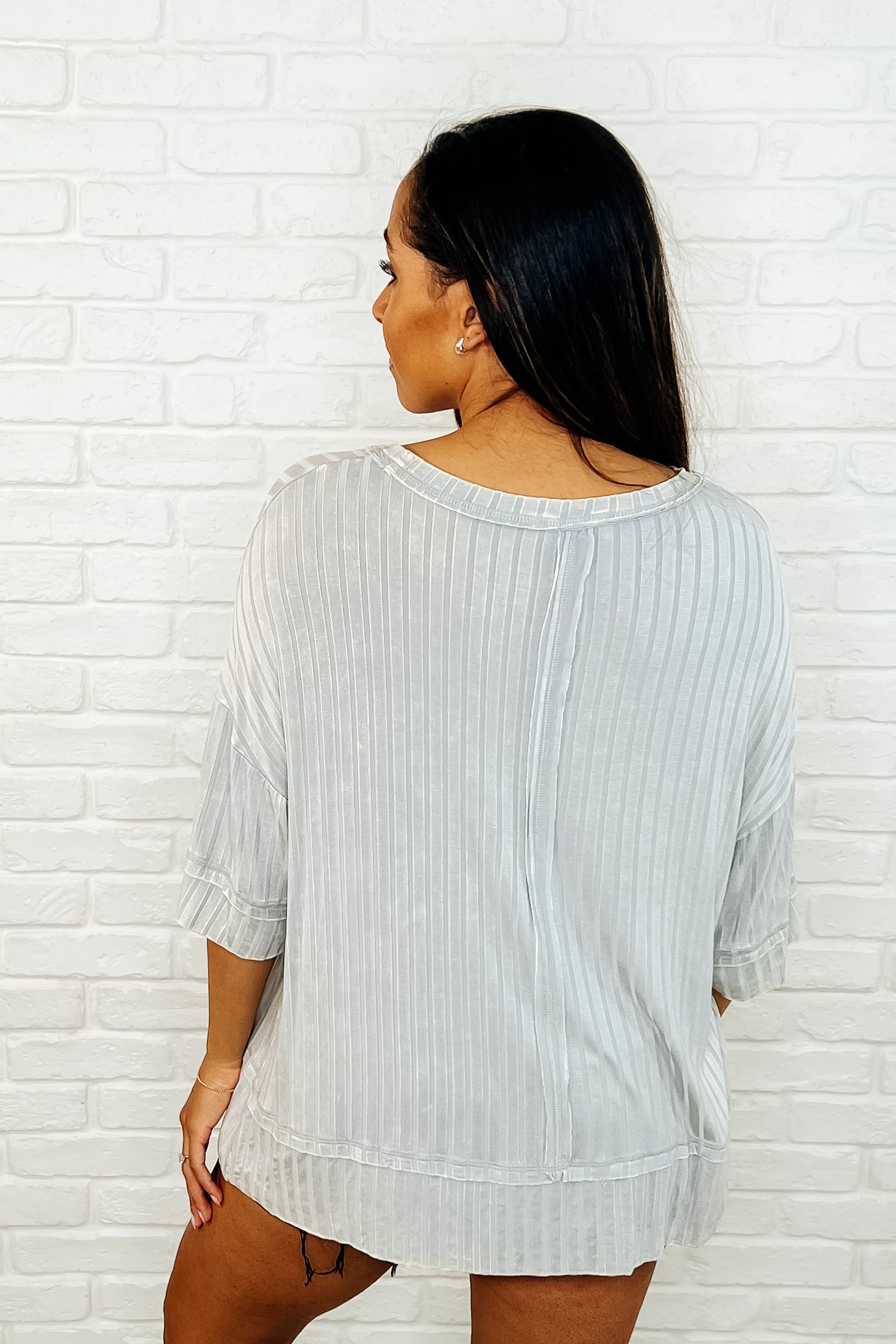 Loosely Speaking Oversized Basic Top in Light Grey