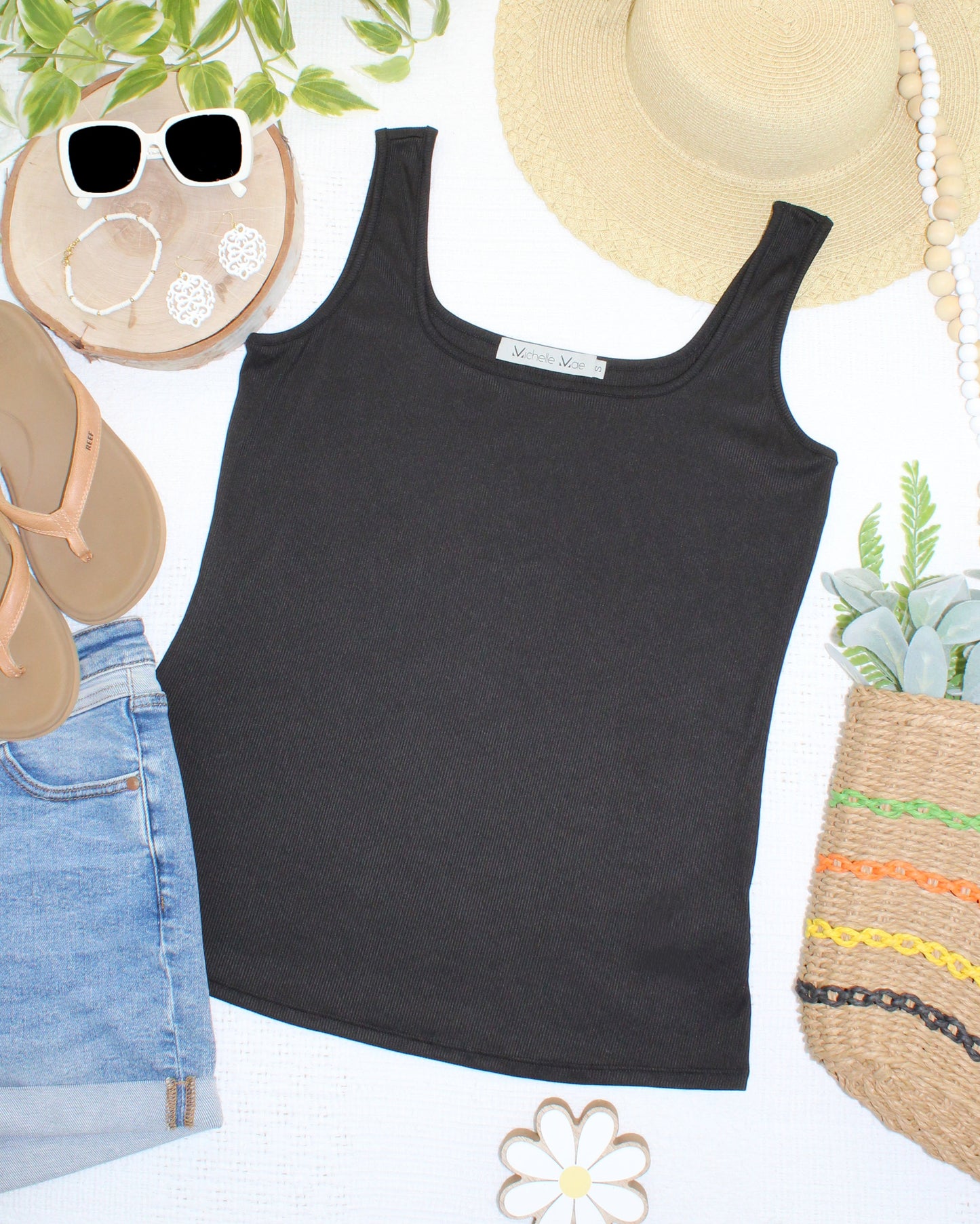 Michelle Mae Rachel Ribbed Tank - Black